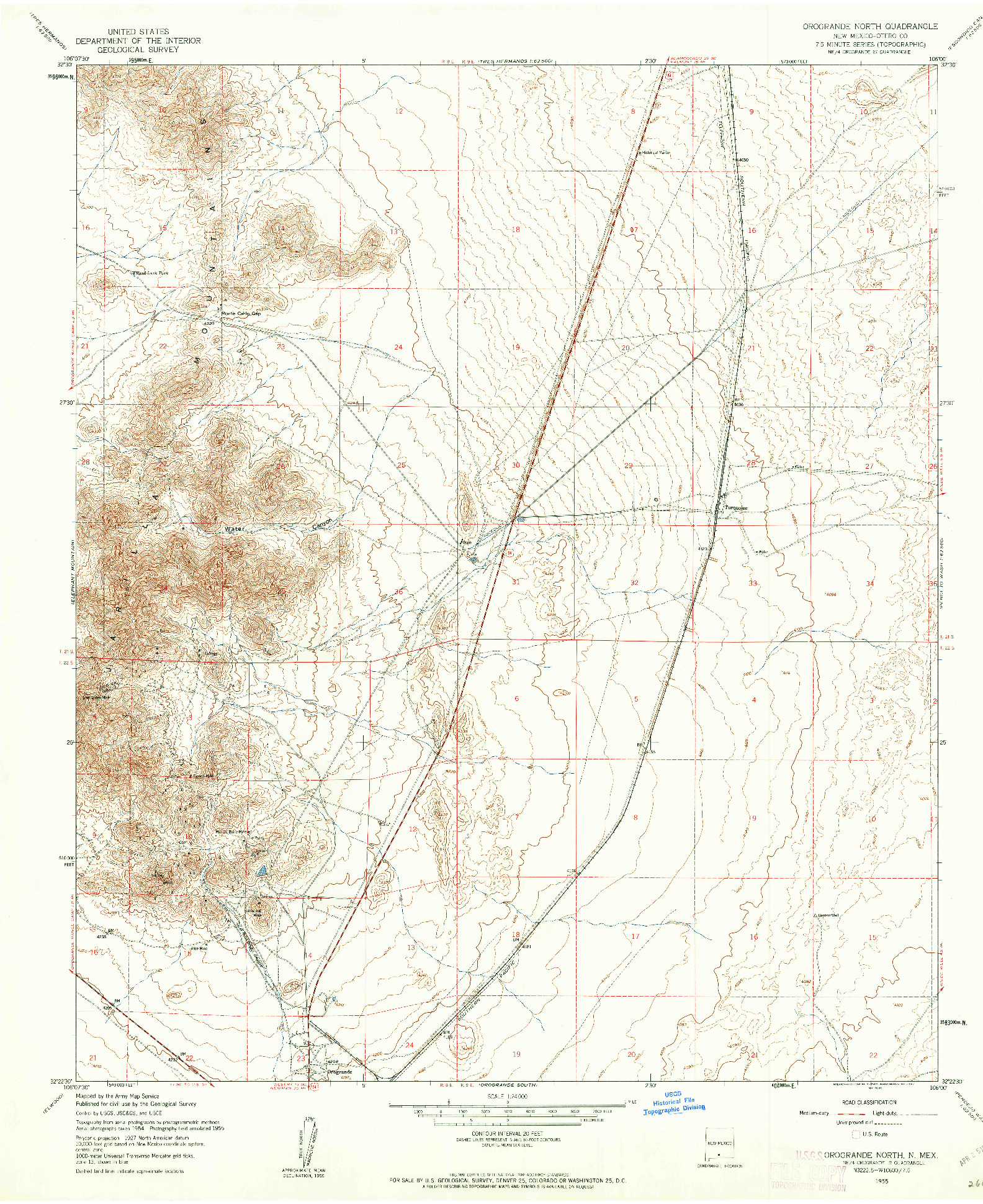 USGS 1:24000-SCALE QUADRANGLE FOR OROGRANDE NORTH, NM 1955