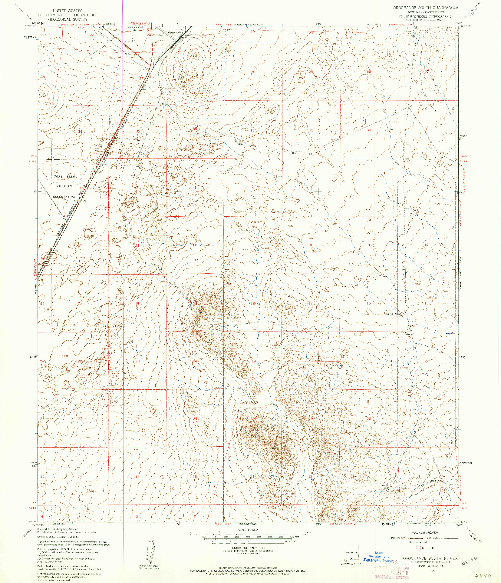 USGS 1:24000-SCALE QUADRANGLE FOR OROGRANDE SOUTH, NM 1955