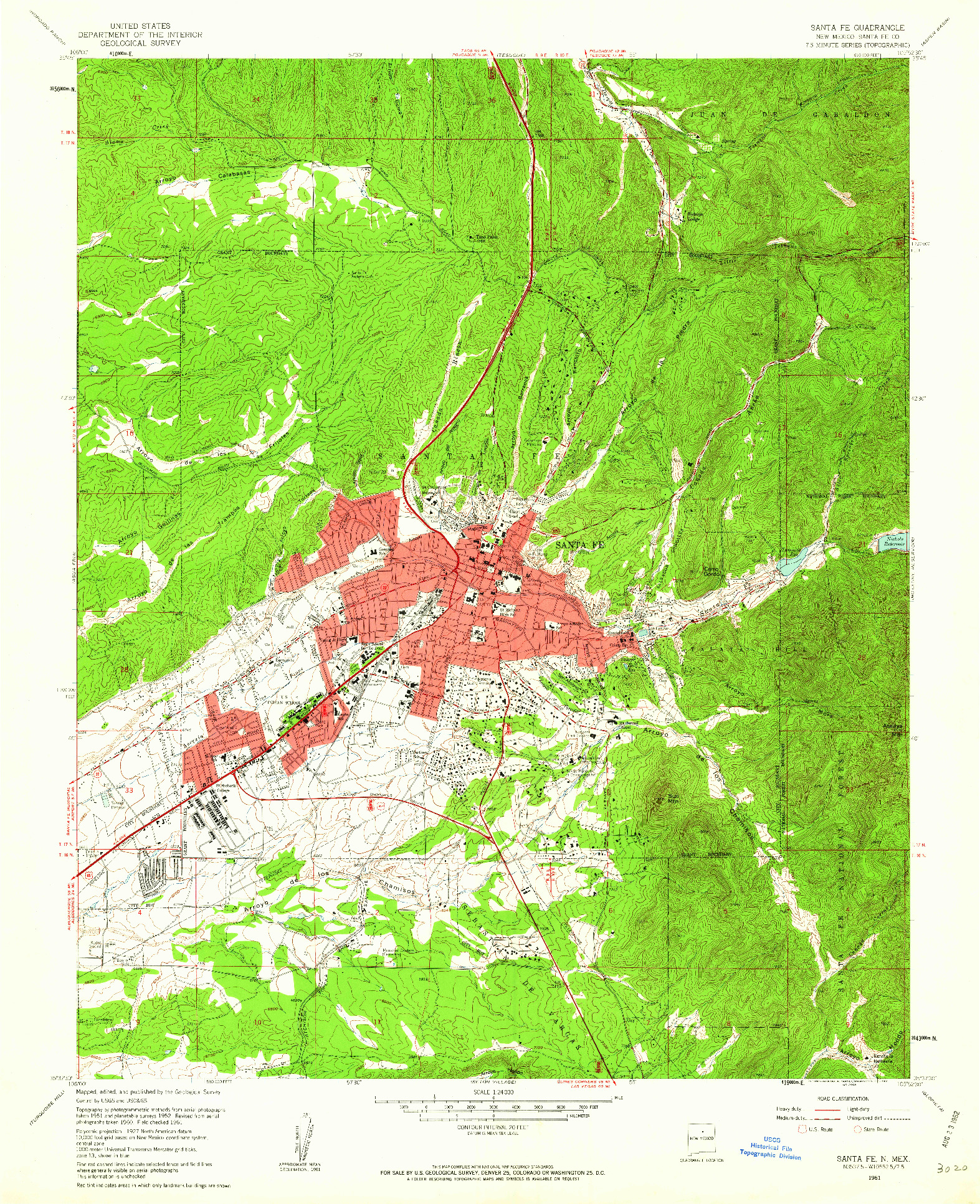 USGS 1:24000-SCALE QUADRANGLE FOR SANTA FE, NM 1961