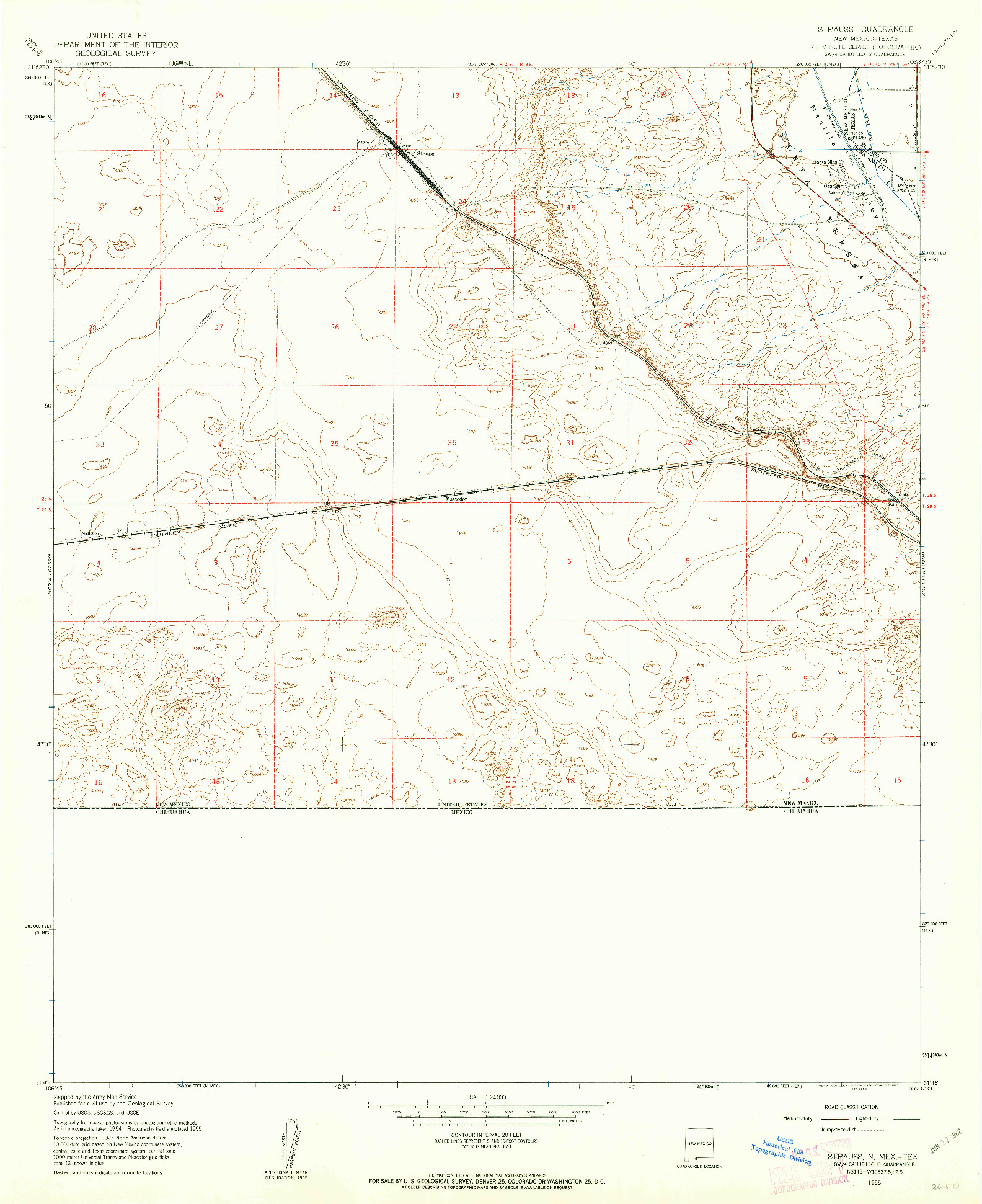 USGS 1:24000-SCALE QUADRANGLE FOR STRAUSS, NM 1955
