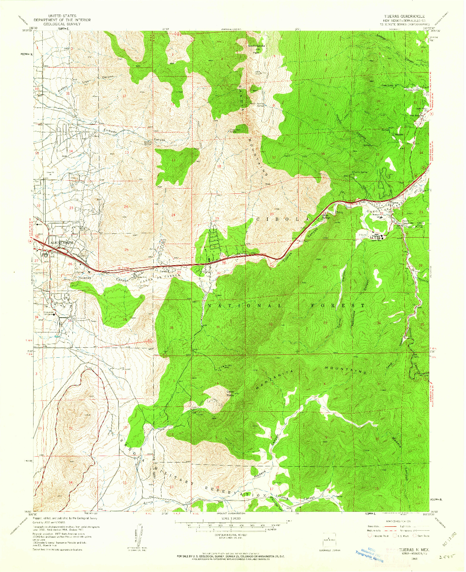 USGS 1:24000-SCALE QUADRANGLE FOR TIJERAS, NM 1961