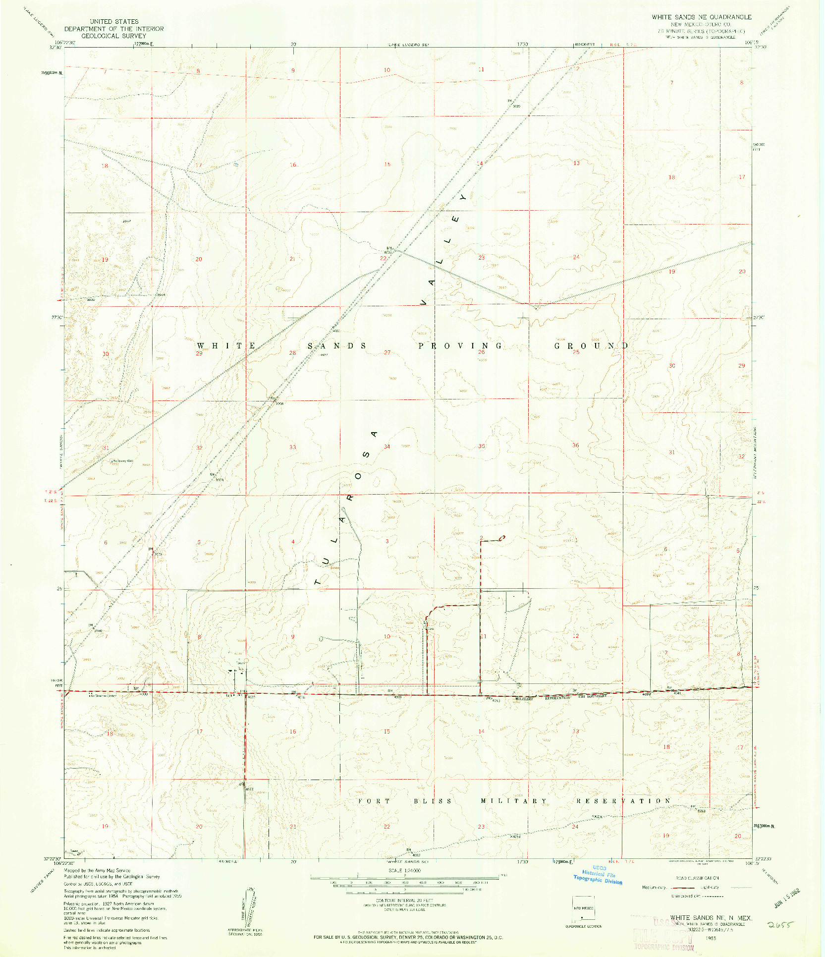 USGS 1:24000-SCALE QUADRANGLE FOR WHITE SANDS NE, NM 1955