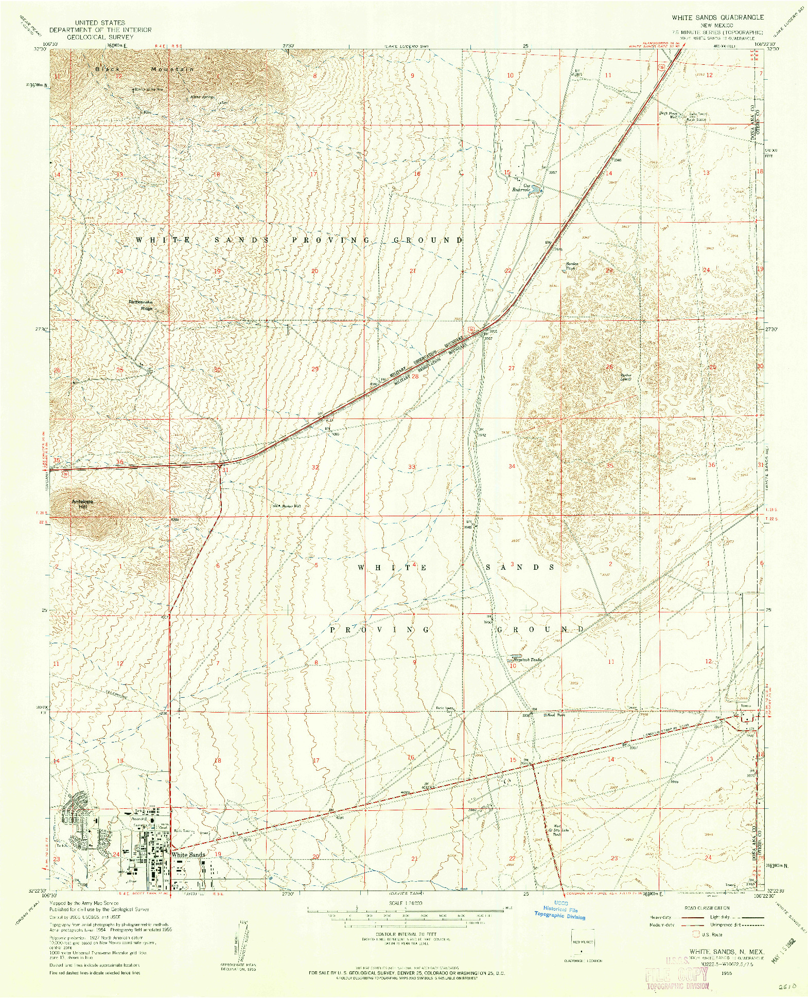 USGS 1:24000-SCALE QUADRANGLE FOR WHITE SANDS, NM 1955
