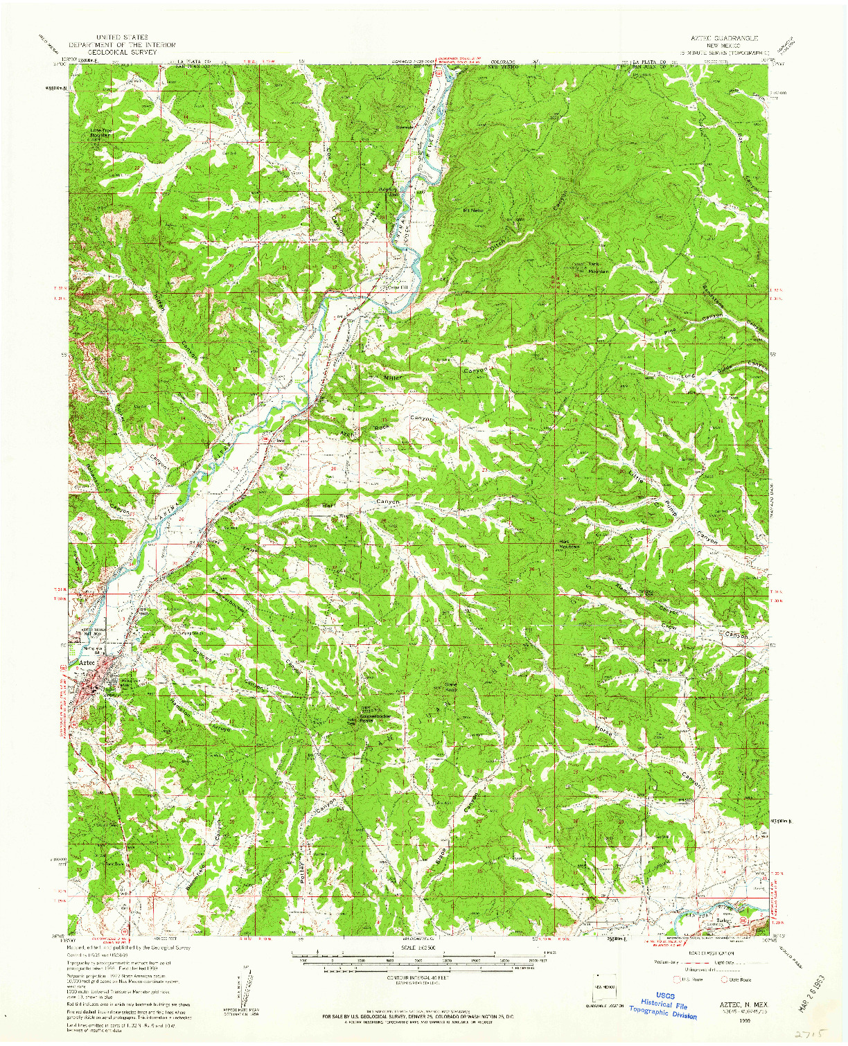 USGS 1:62500-SCALE QUADRANGLE FOR AZTEC, NM 1959