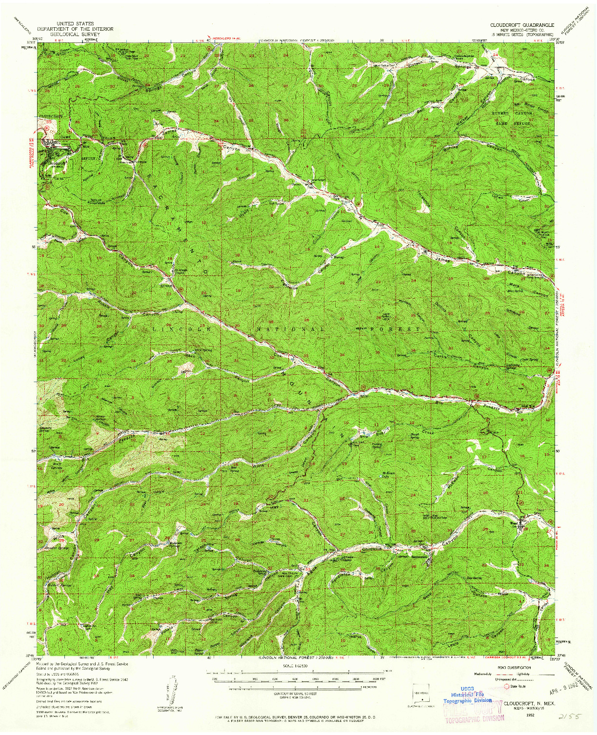 USGS 1:62500-SCALE QUADRANGLE FOR CLOUDCROFT, NM 1952