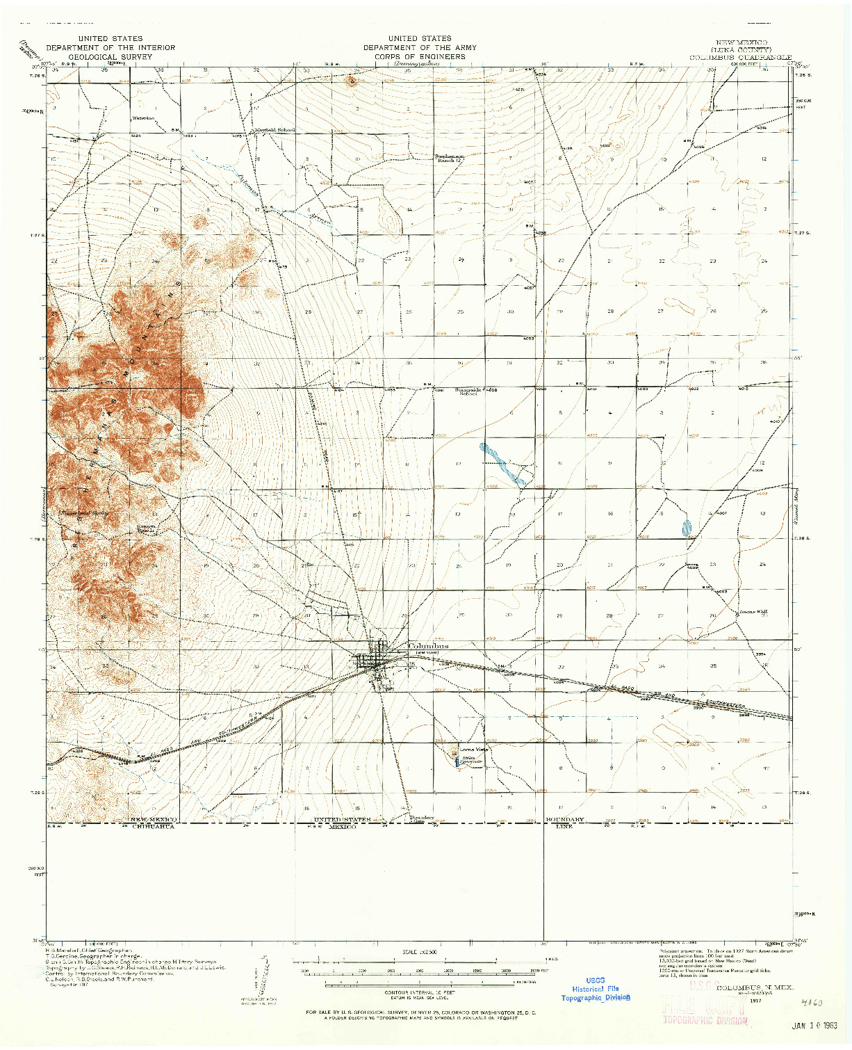USGS 1:62500-SCALE QUADRANGLE FOR COLUMBUS, NM 1917