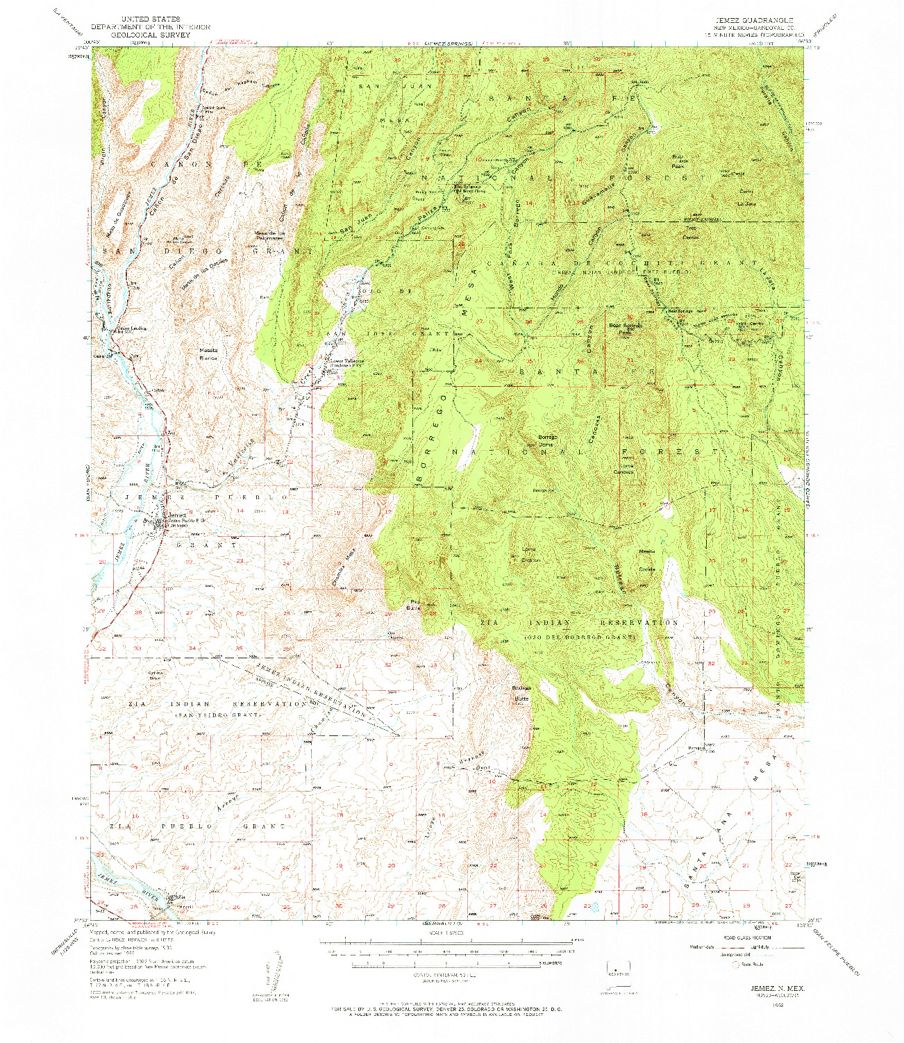 USGS 1:62500-SCALE QUADRANGLE FOR JEMEZ, NM 1952