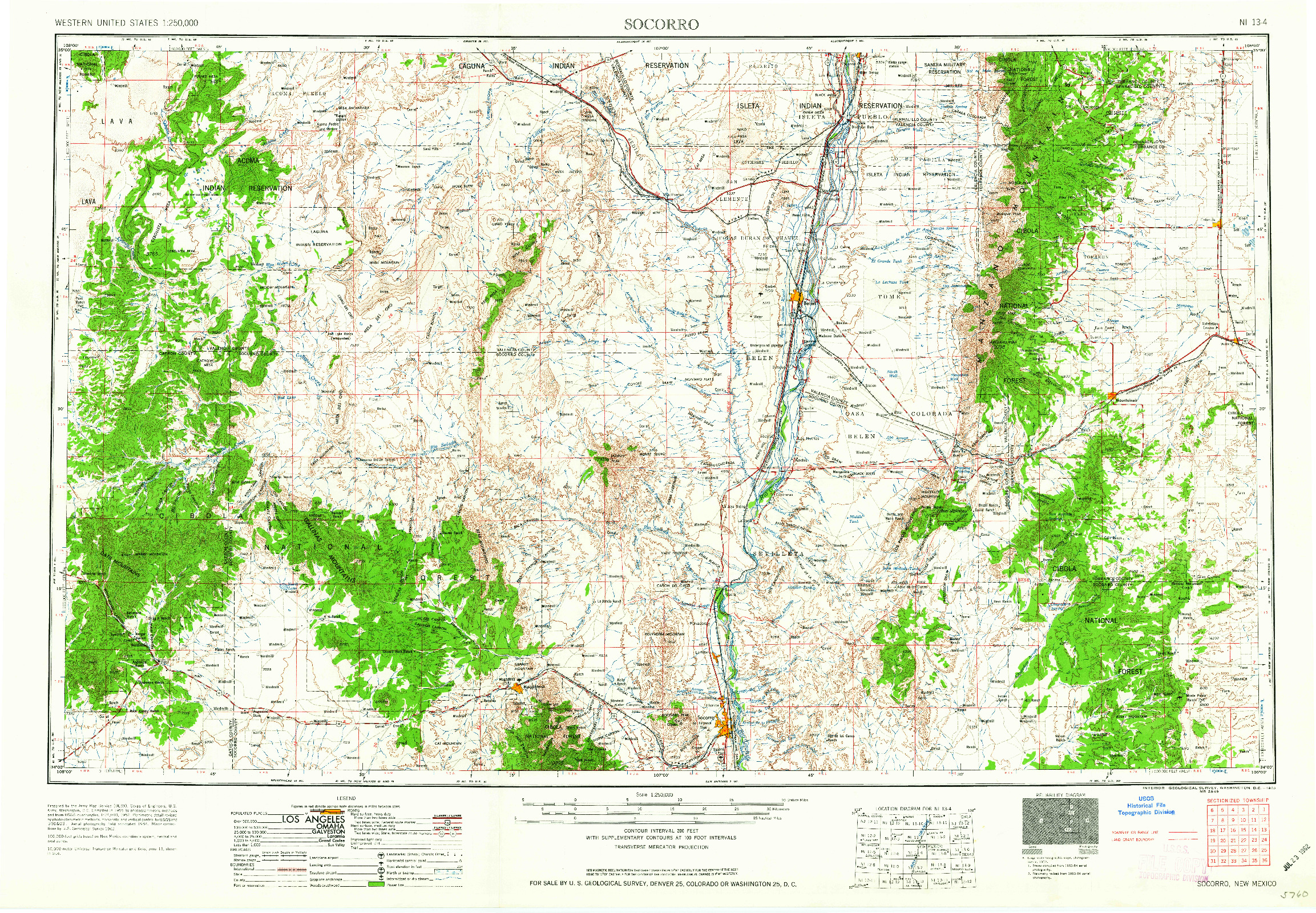 USGS 1:250000-SCALE QUADRANGLE FOR SOCORRO, NM 1962