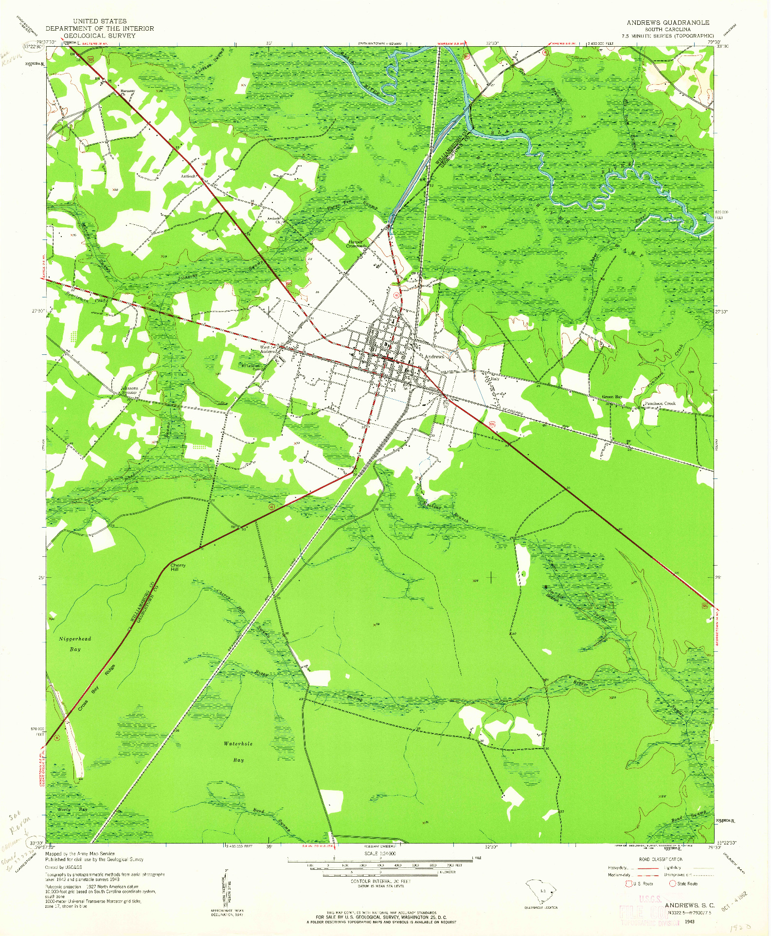 USGS 1:24000-SCALE QUADRANGLE FOR ANDREWS, SC 1943