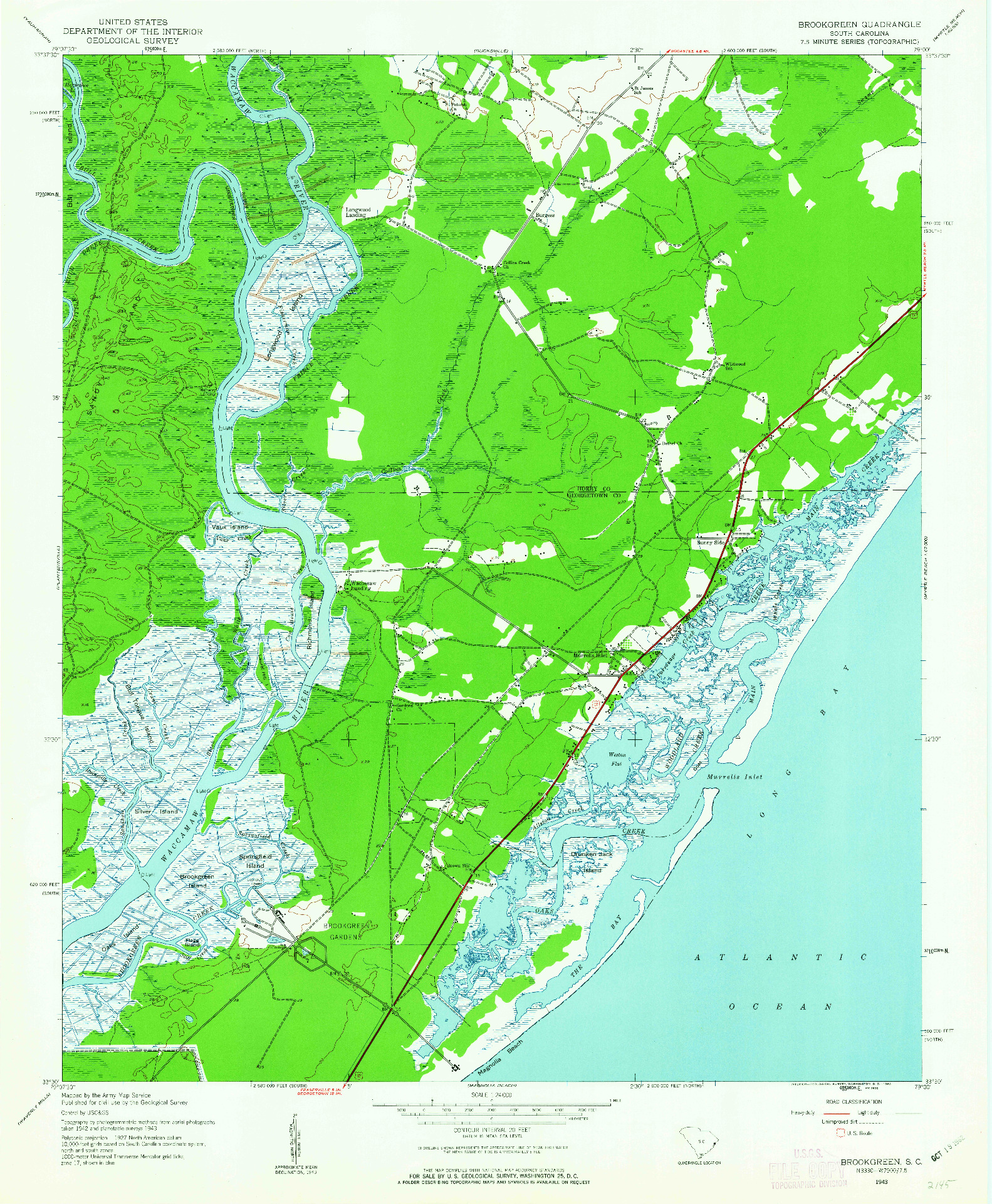 USGS 1:24000-SCALE QUADRANGLE FOR BROOKGREEN, SC 1943