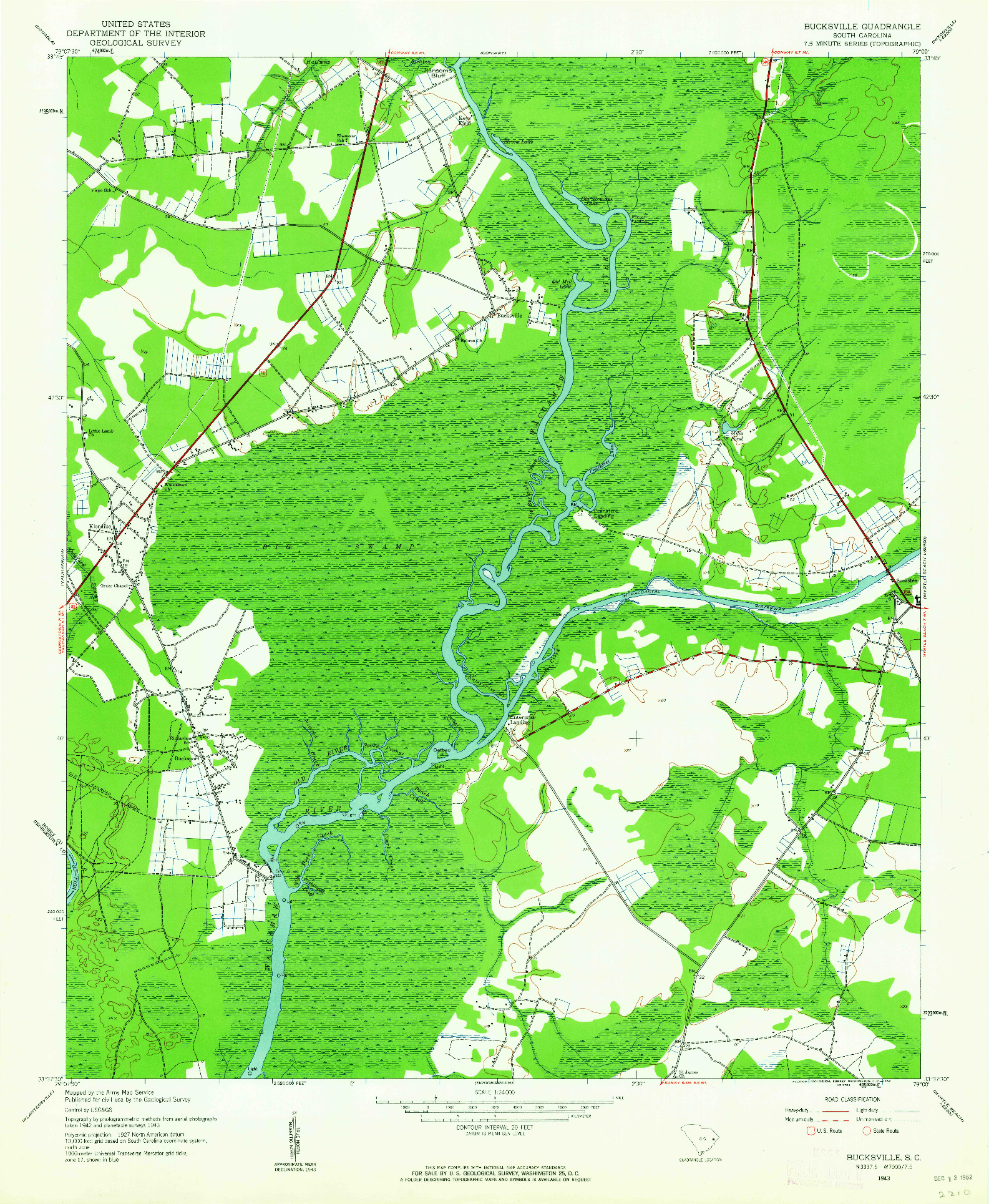 USGS 1:24000-SCALE QUADRANGLE FOR BUCKSVILLE, SC 1943