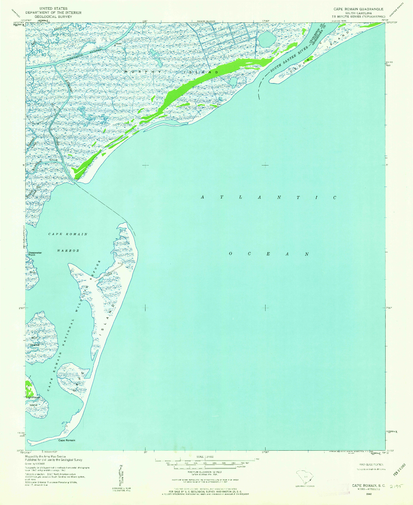 USGS 1:24000-SCALE QUADRANGLE FOR CAPE ROMAIN, SC 1942