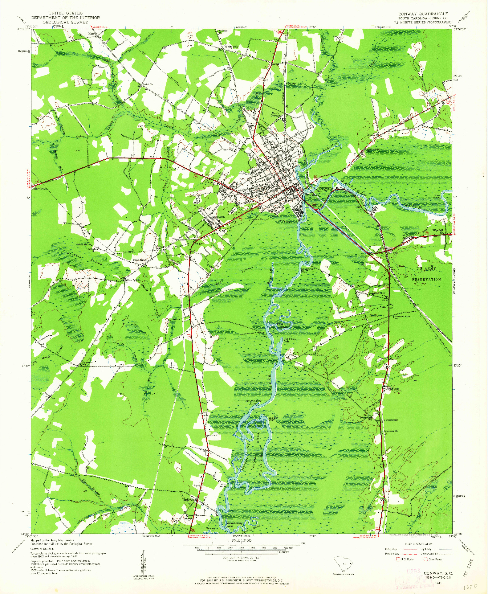 USGS 1:24000-SCALE QUADRANGLE FOR CONWAY, SC 1943