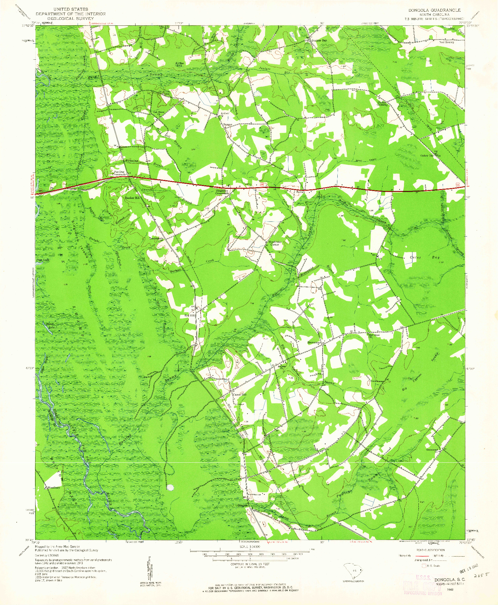 USGS 1:24000-SCALE QUADRANGLE FOR DONGOLA, SC 1943