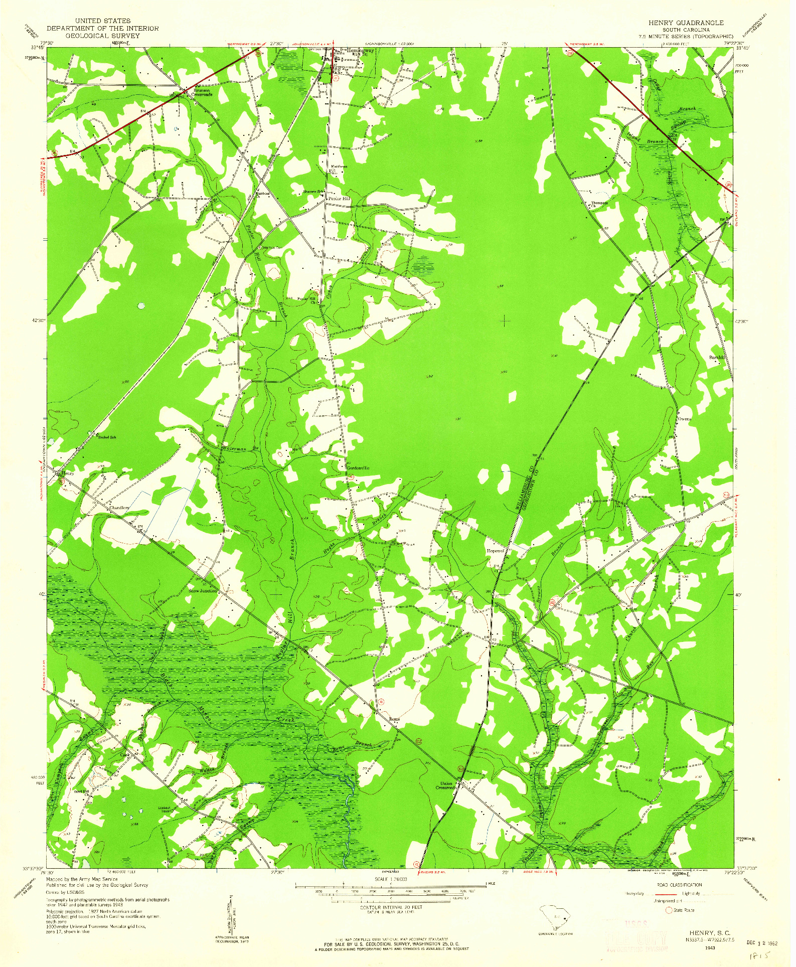 USGS 1:24000-SCALE QUADRANGLE FOR HENRY, SC 1943