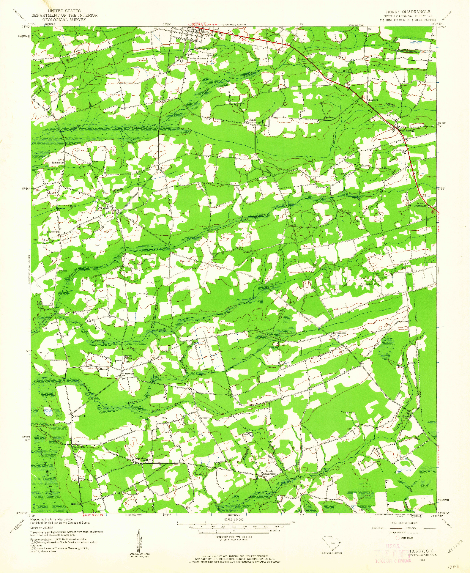 USGS 1:24000-SCALE QUADRANGLE FOR HORRY, SC 1943