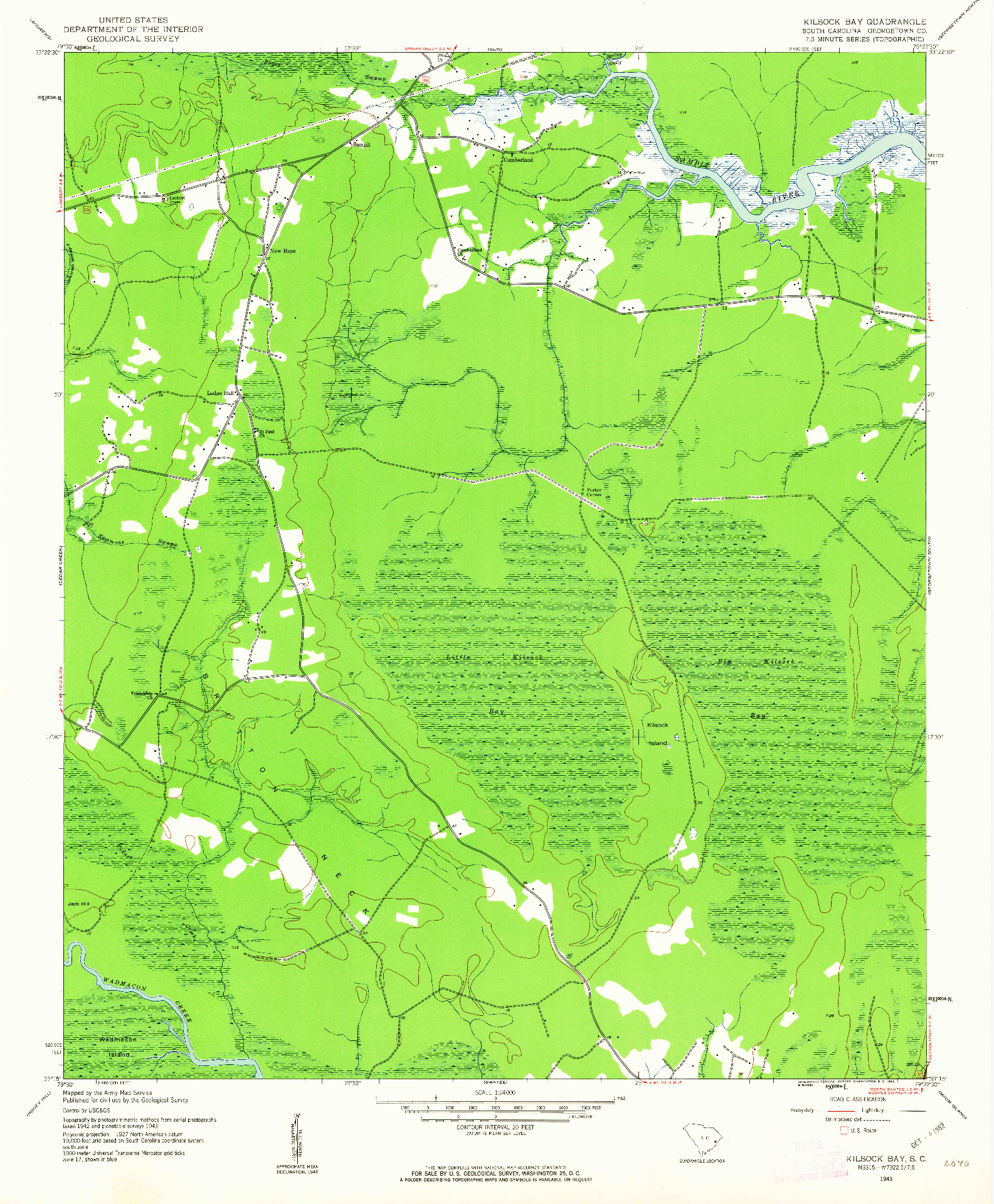 USGS 1:24000-SCALE QUADRANGLE FOR KILSOCK BAY, SC 1943