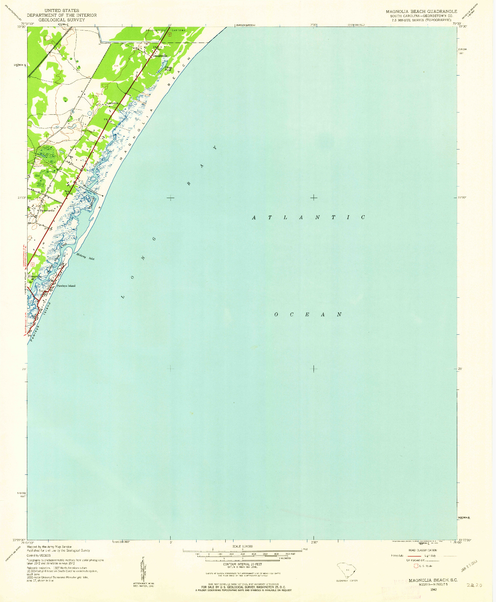 USGS 1:24000-SCALE QUADRANGLE FOR MAGNOLIA BEACH, SC 1942