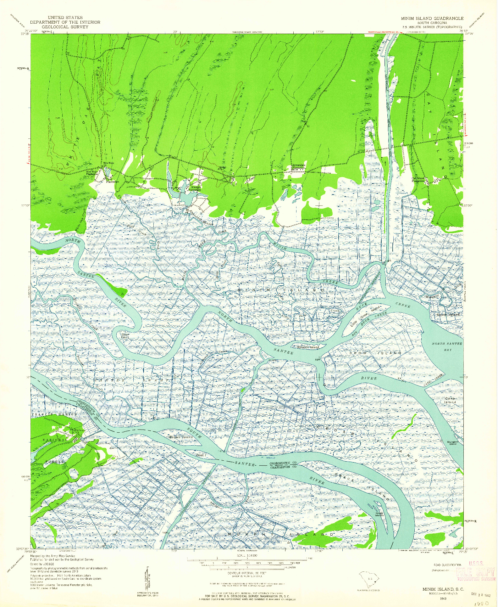 USGS 1:24000-SCALE QUADRANGLE FOR MINIM ISLAND, SC 1943