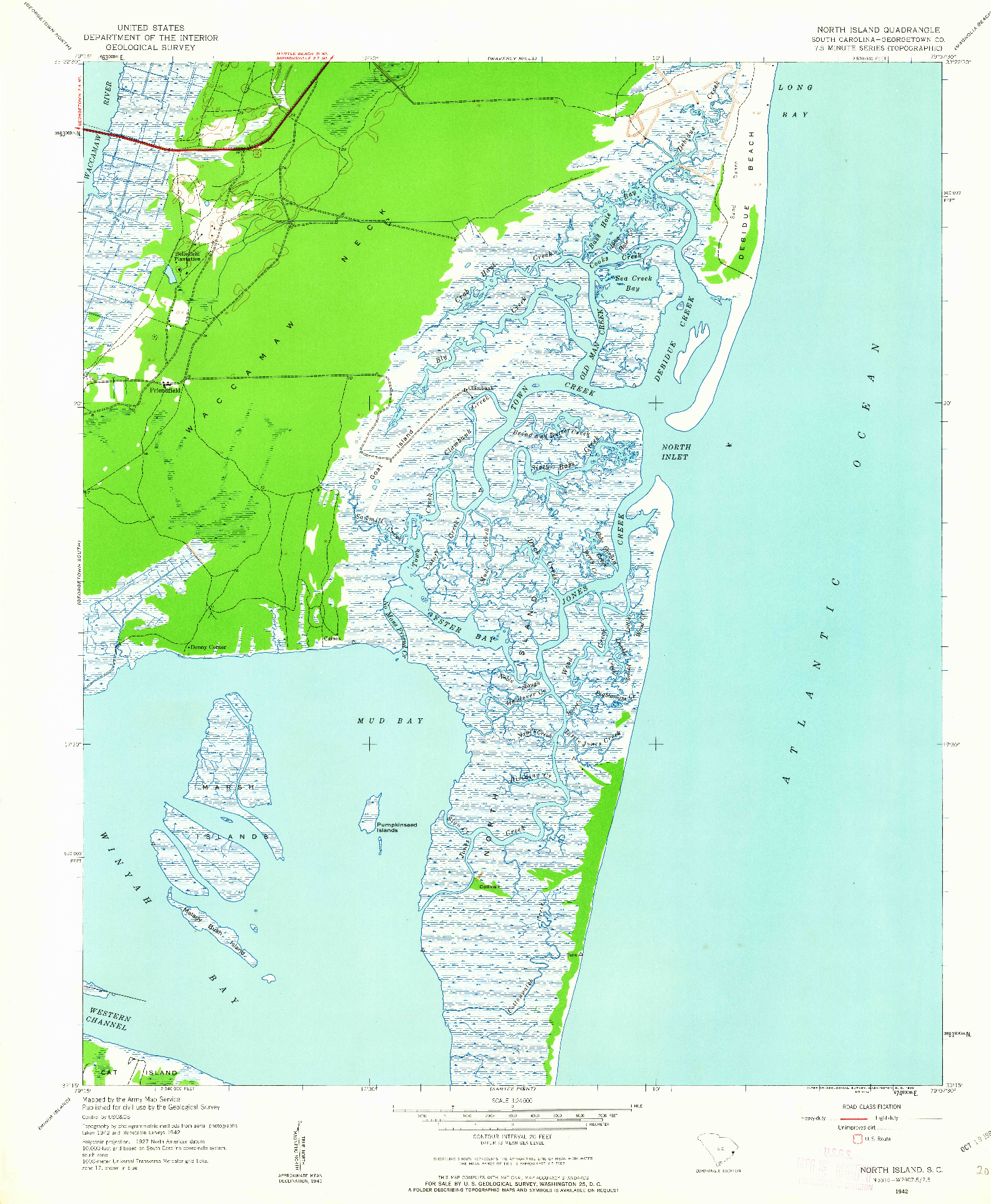 USGS 1:24000-SCALE QUADRANGLE FOR NORTH ISLAND, SC 1942