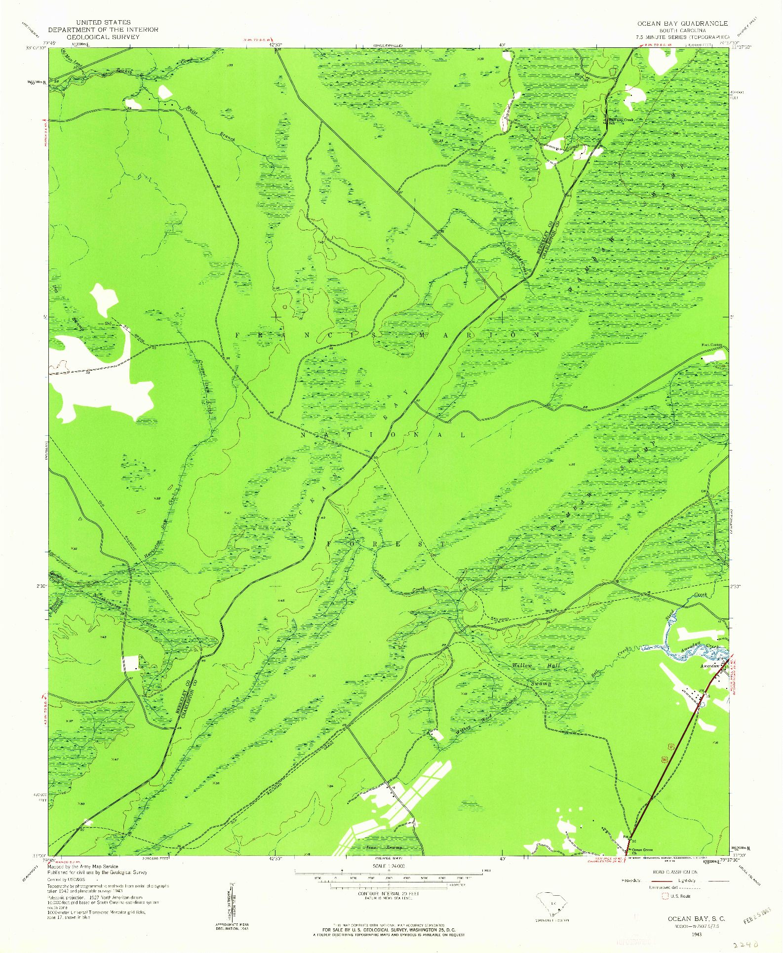 USGS 1:24000-SCALE QUADRANGLE FOR OCEAN BAY, SC 1943