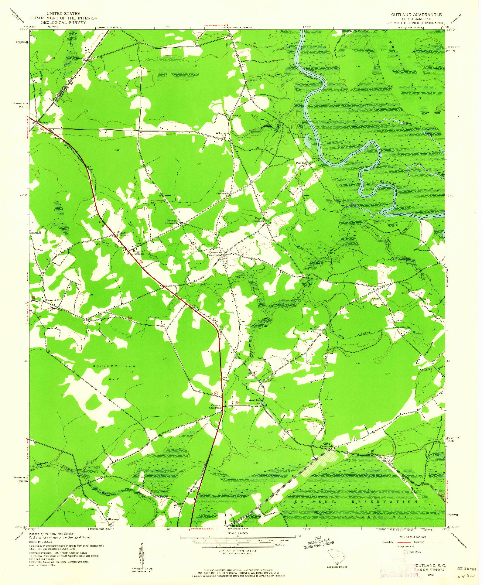 USGS 1:24000-SCALE QUADRANGLE FOR OUTLAND, SC 1943