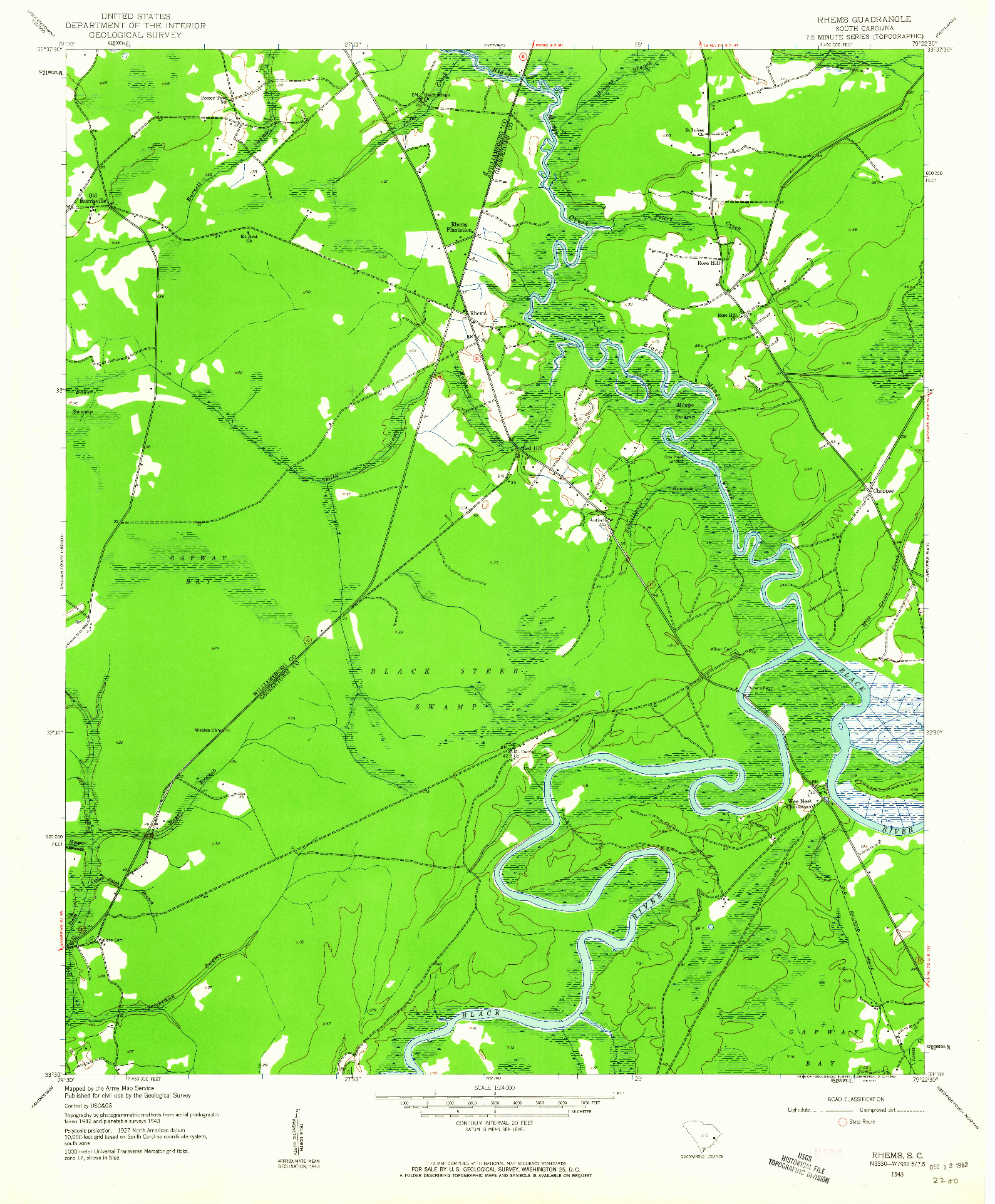 USGS 1:24000-SCALE QUADRANGLE FOR RHEMS, SC 1943