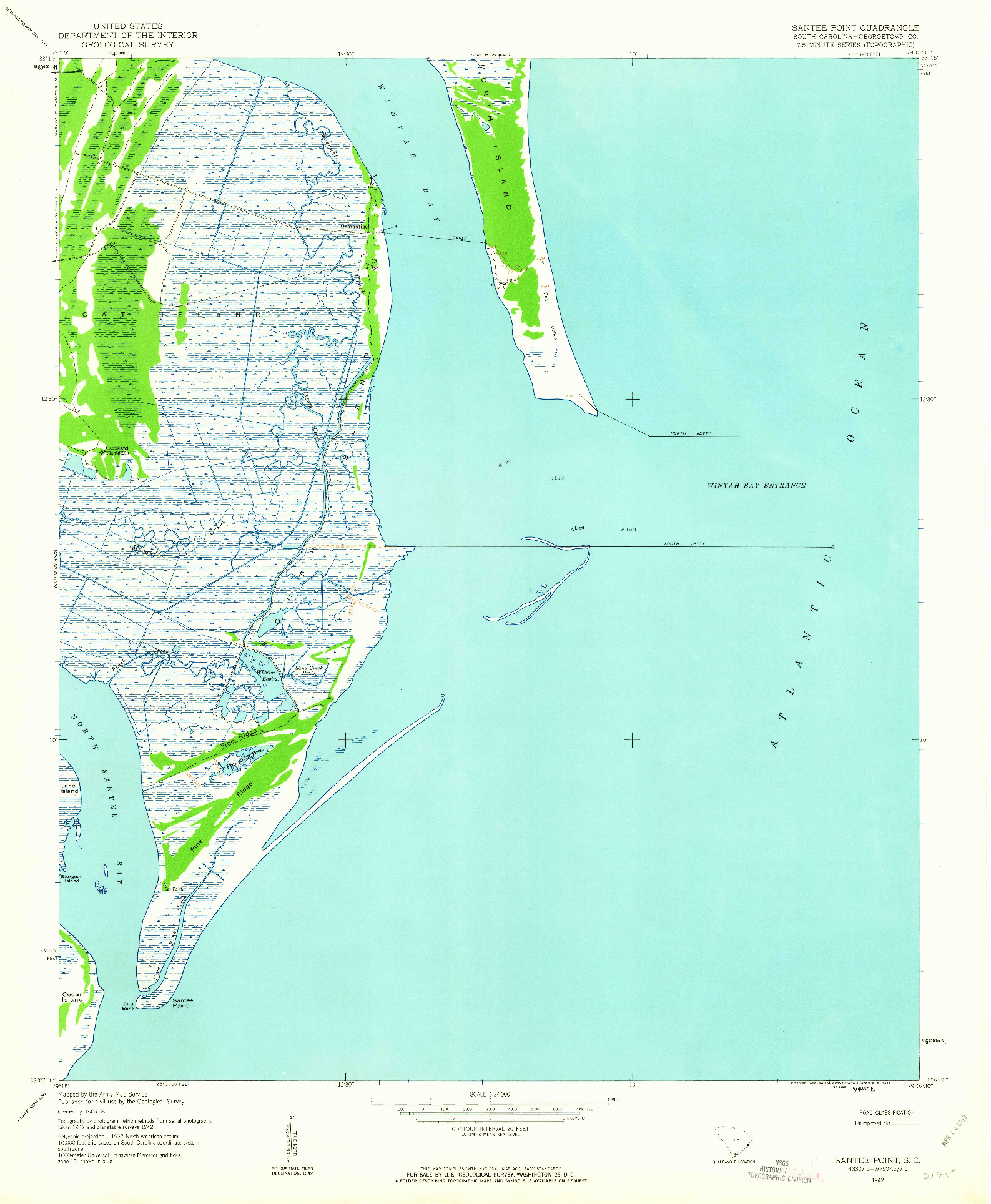 USGS 1:24000-SCALE QUADRANGLE FOR SANTEE POINT, SC 1942