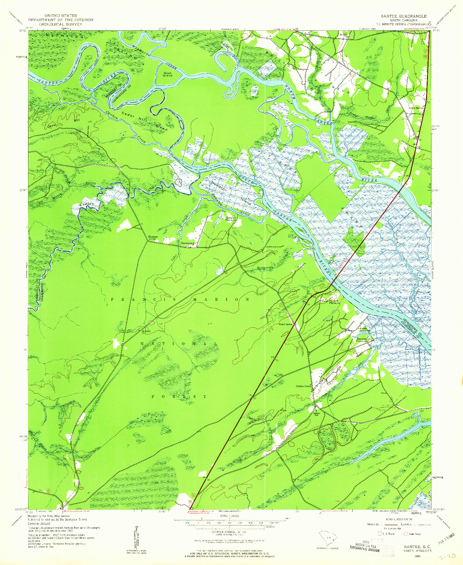 USGS 1:24000-SCALE QUADRANGLE FOR SANTEE, SC 1943