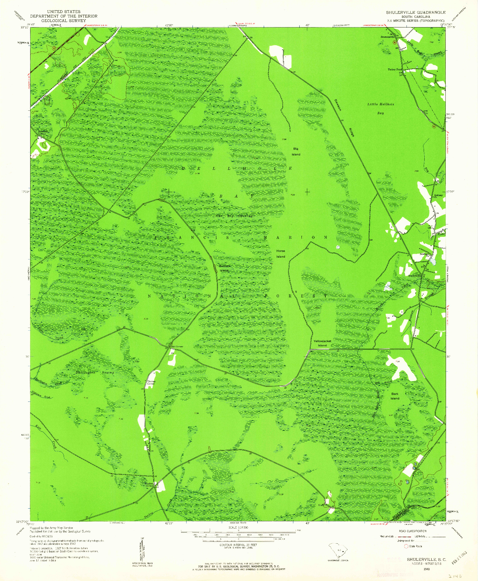 USGS 1:24000-SCALE QUADRANGLE FOR SHULERVILLE, SC 1943