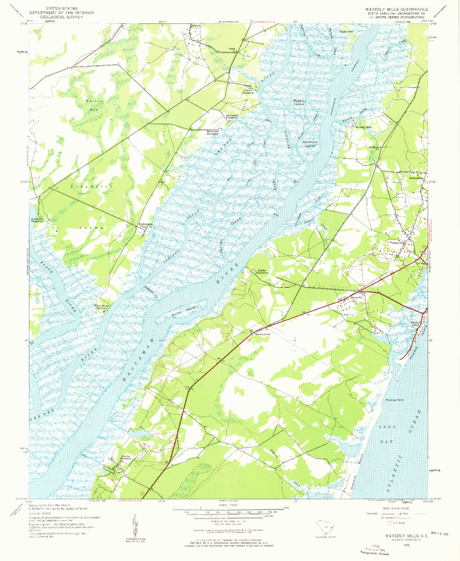 USGS 1:24000-SCALE QUADRANGLE FOR WAVERLY MILLS, SC 1942