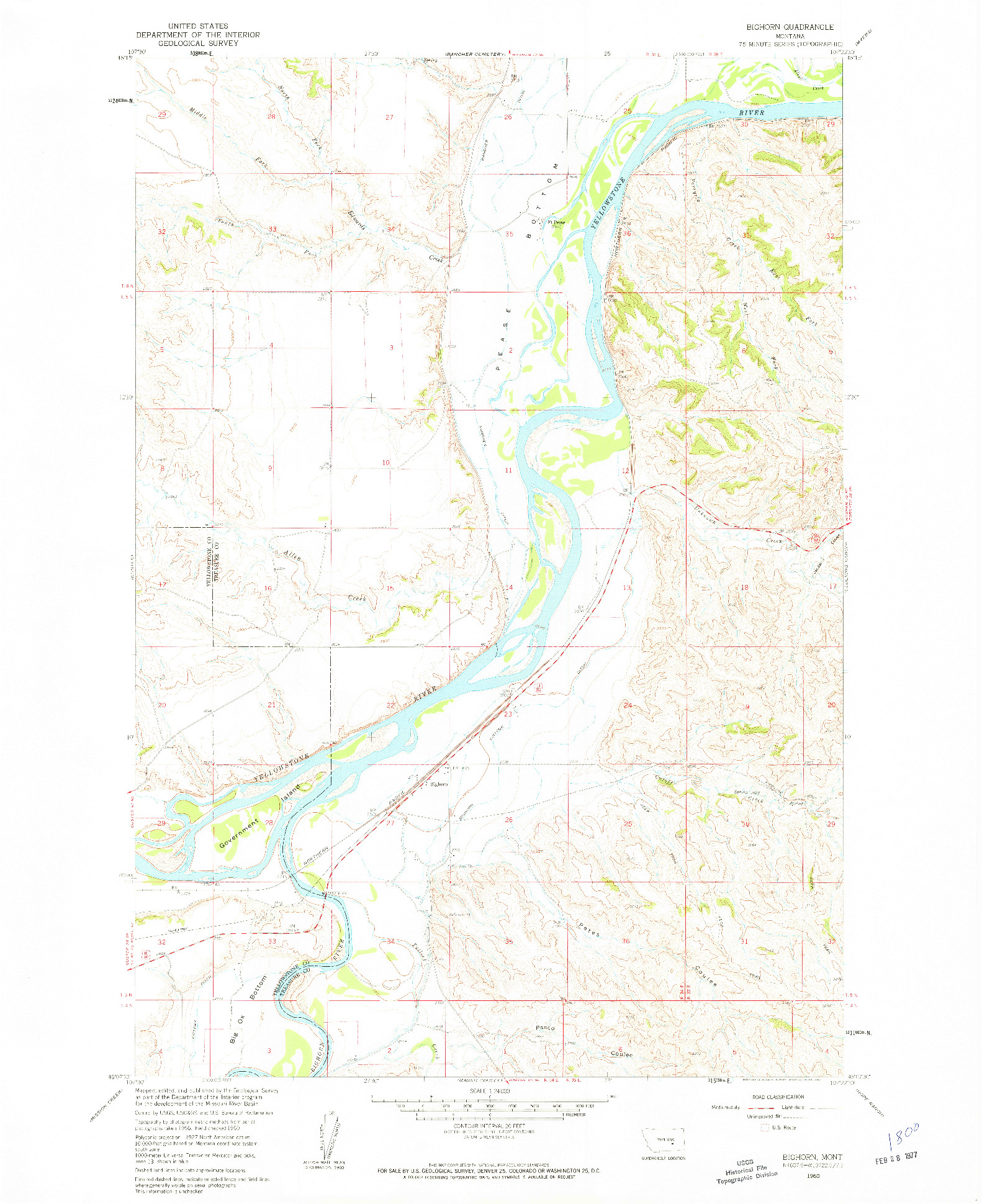 USGS 1:24000-SCALE QUADRANGLE FOR BIGHORN, MT 1960