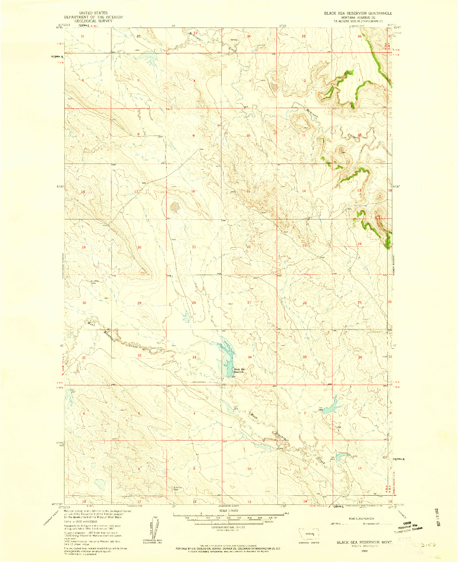 USGS 1:24000-SCALE QUADRANGLE FOR BLACK SEA RESERVOIR, MT 1960