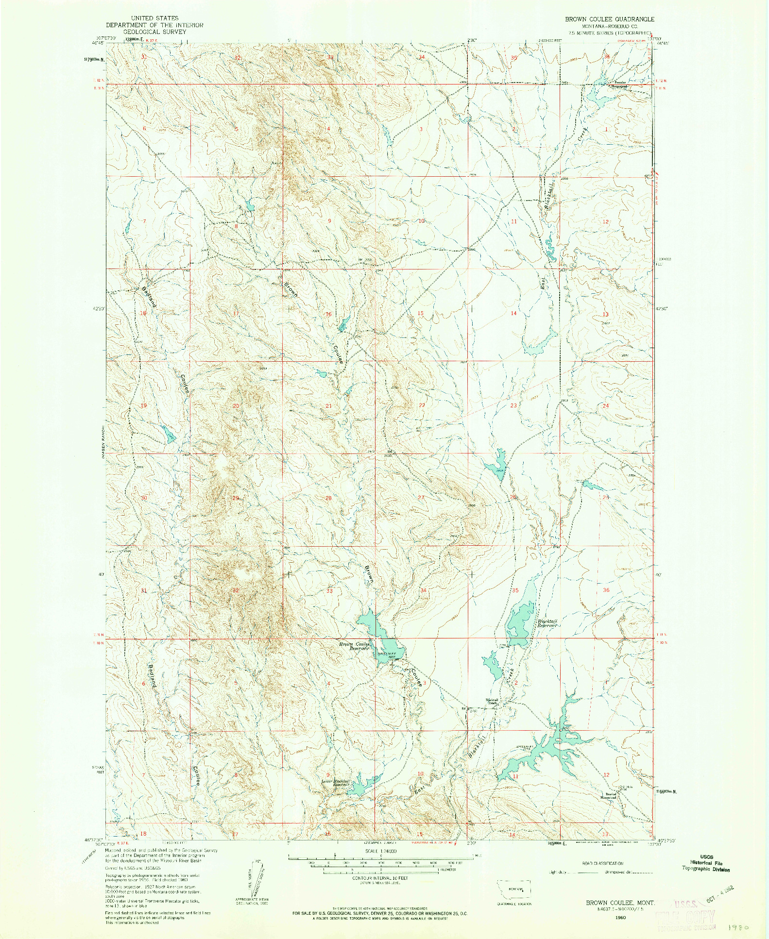 USGS 1:24000-SCALE QUADRANGLE FOR BROWN COULEE, MT 1960