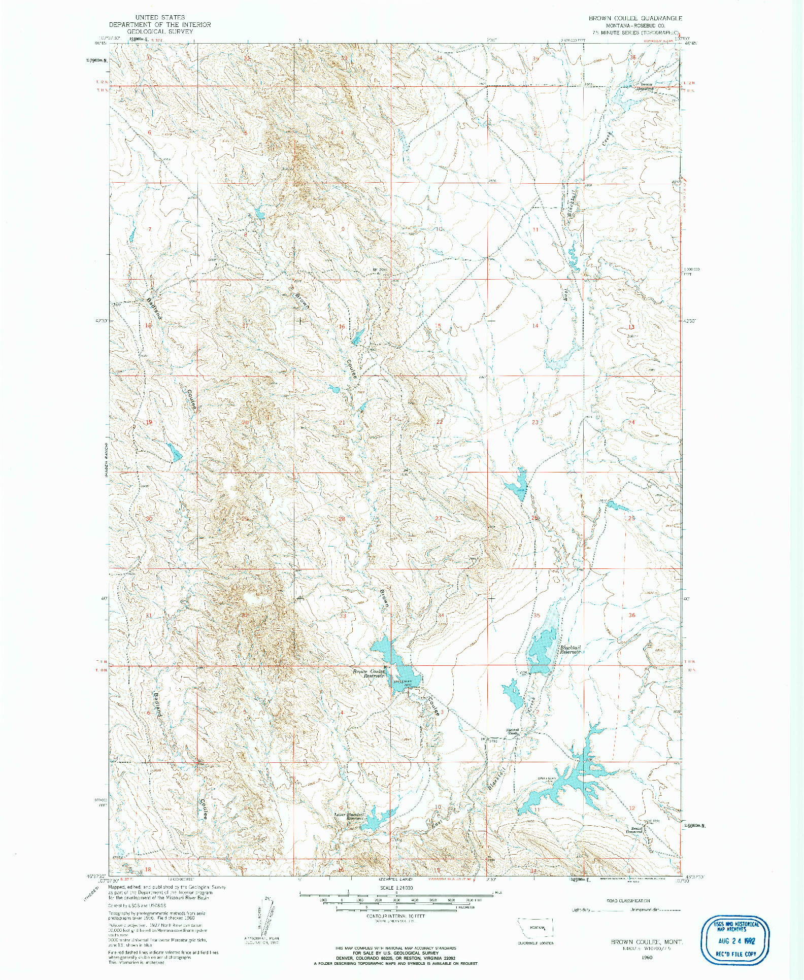 USGS 1:24000-SCALE QUADRANGLE FOR BROWN COULEE, MT 1960