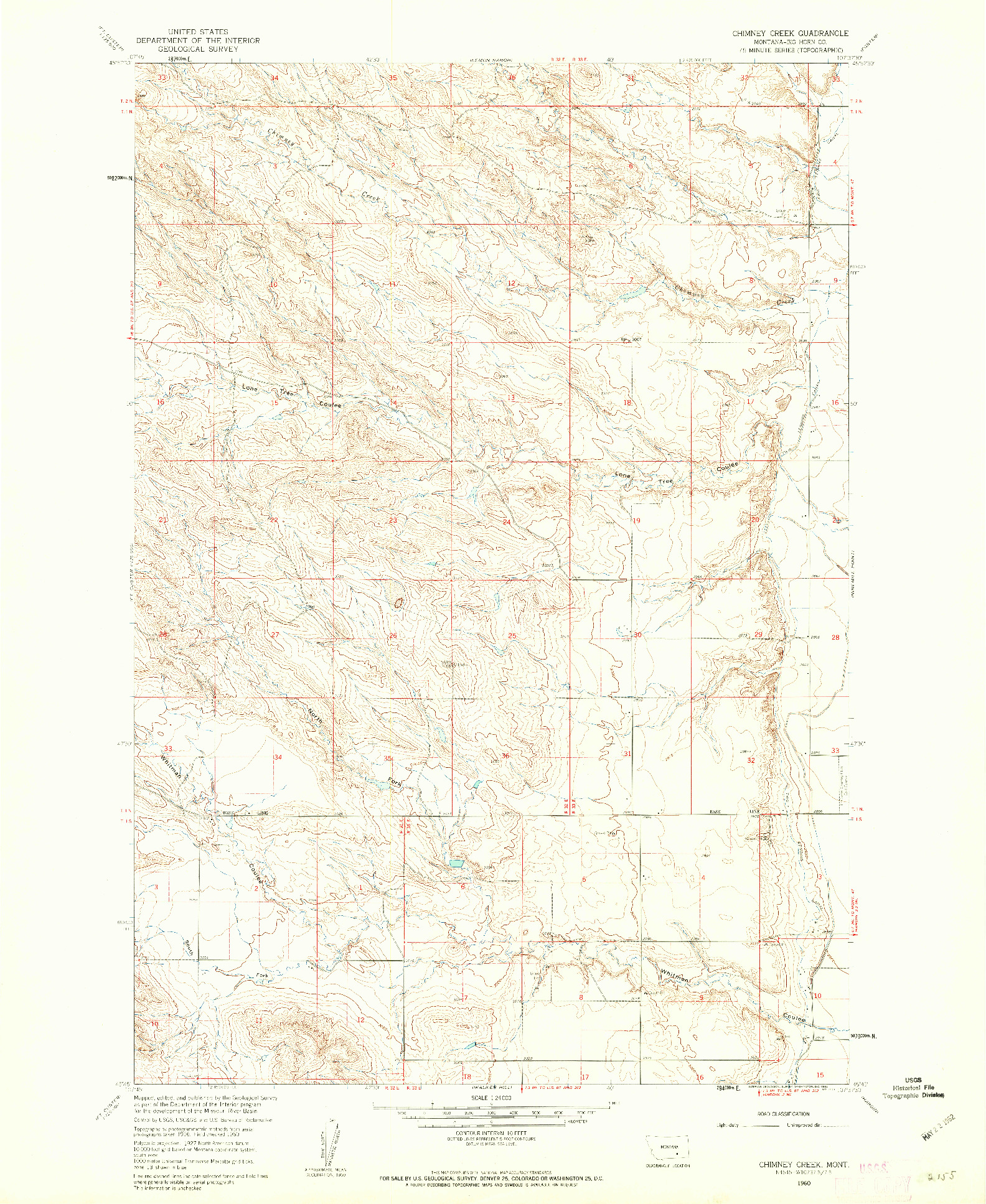 USGS 1:24000-SCALE QUADRANGLE FOR CHIMNEY CREEK, MT 1960