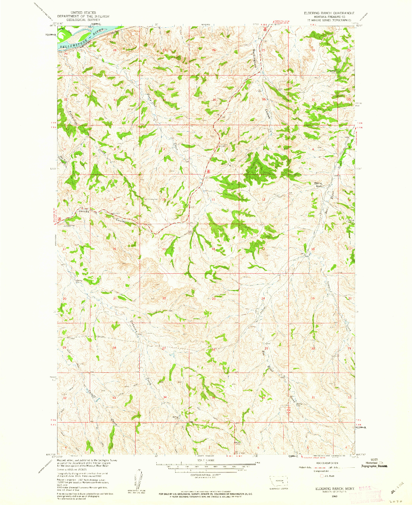 USGS 1:24000-SCALE QUADRANGLE FOR ELDERING RANCH, MT 1960