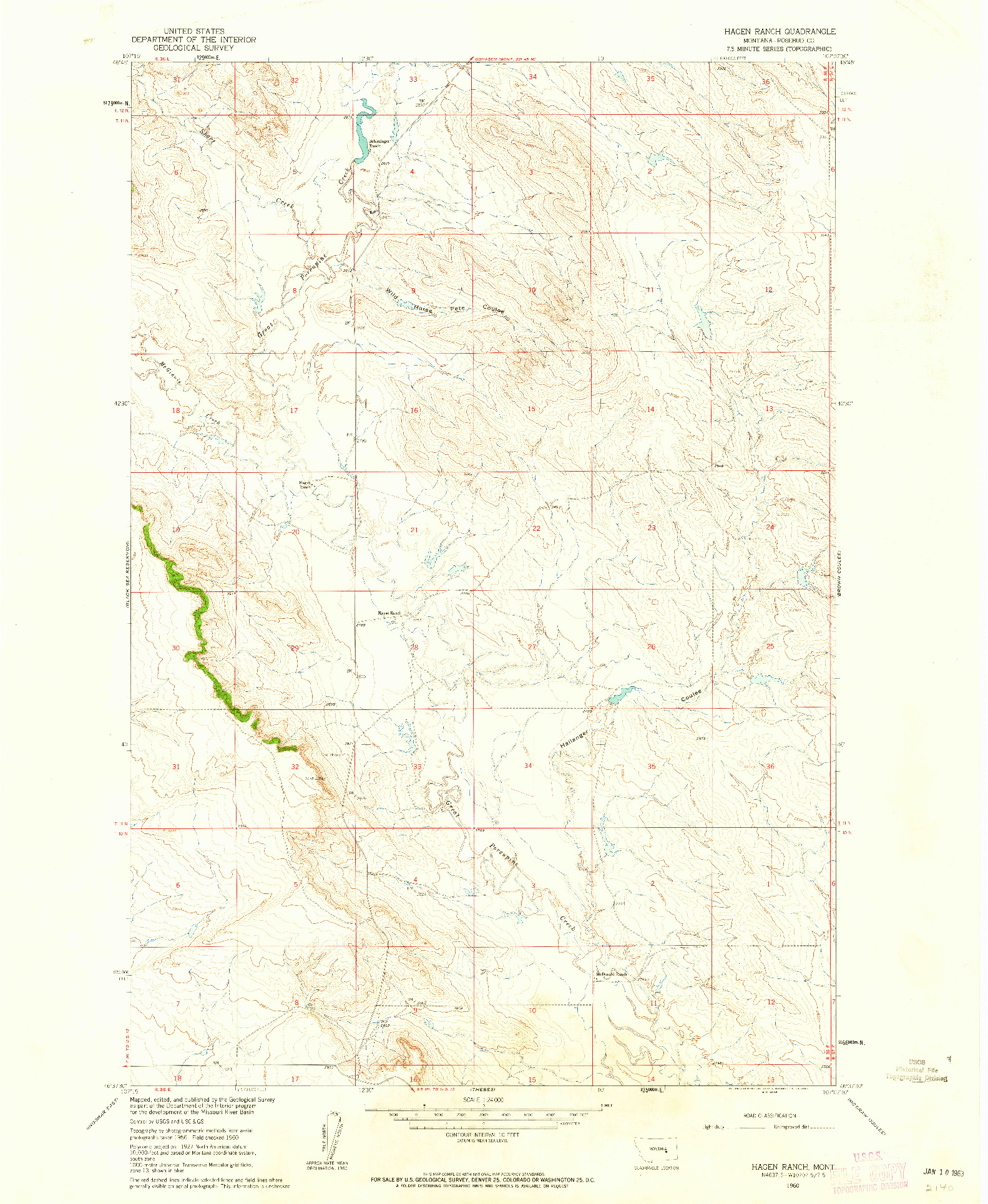 USGS 1:24000-SCALE QUADRANGLE FOR HAGEN RANCH, MT 1960