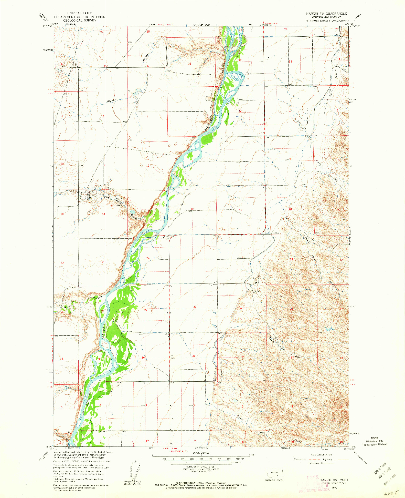 USGS 1:24000-SCALE QUADRANGLE FOR HARDIN SW, MT 1960
