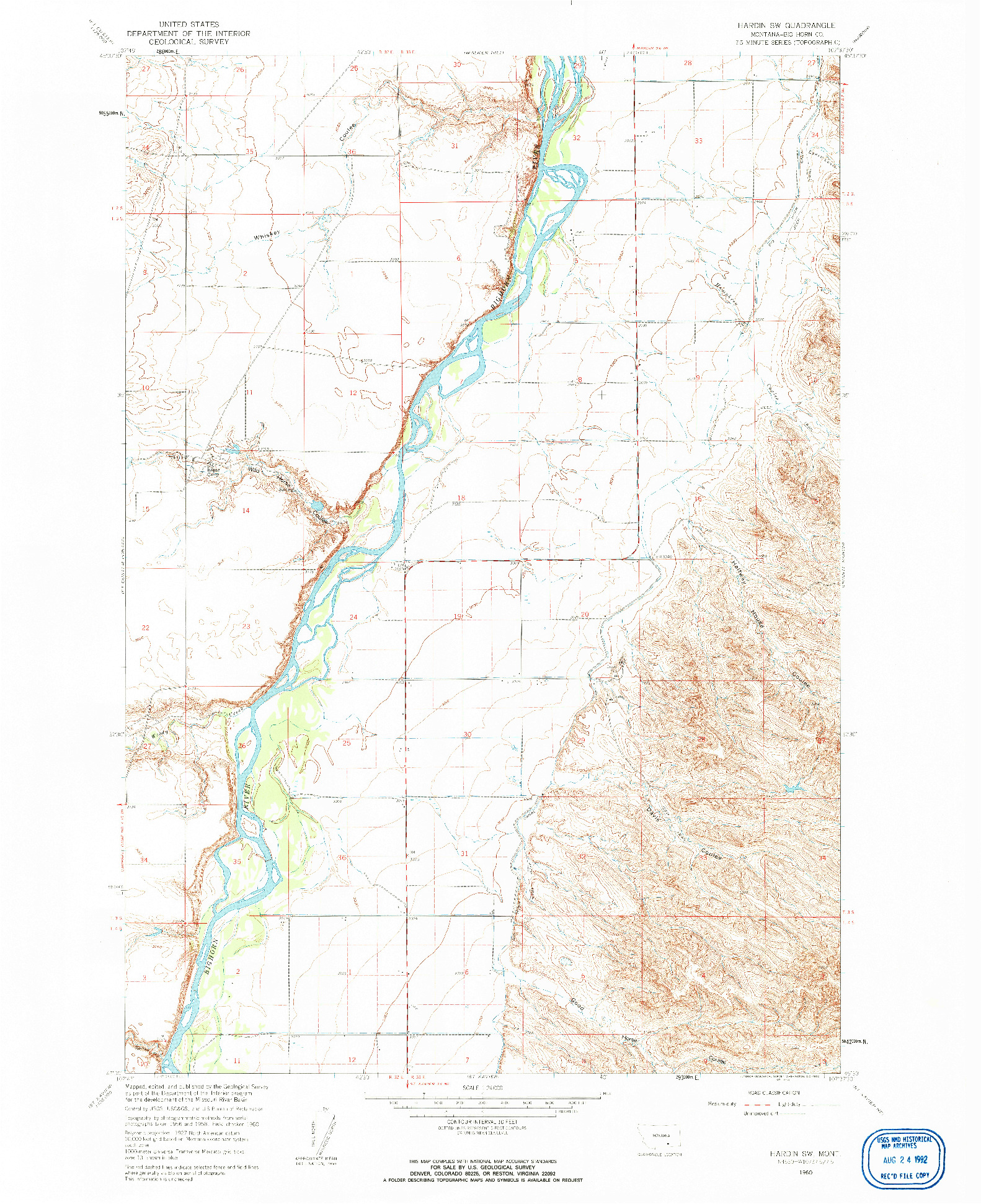 USGS 1:24000-SCALE QUADRANGLE FOR HARDIN SW, MT 1960