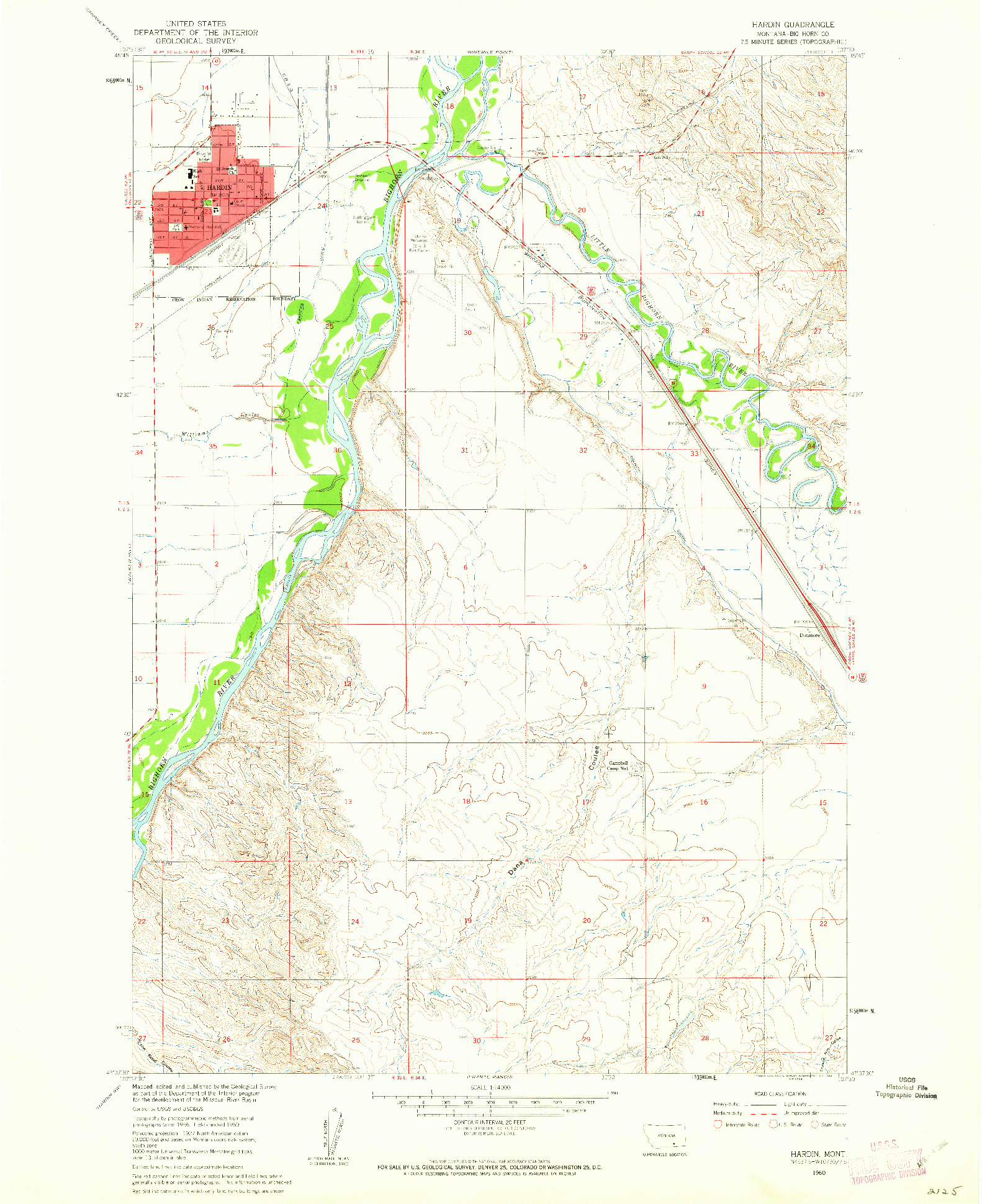USGS 1:24000-SCALE QUADRANGLE FOR HARDIN, MT 1960