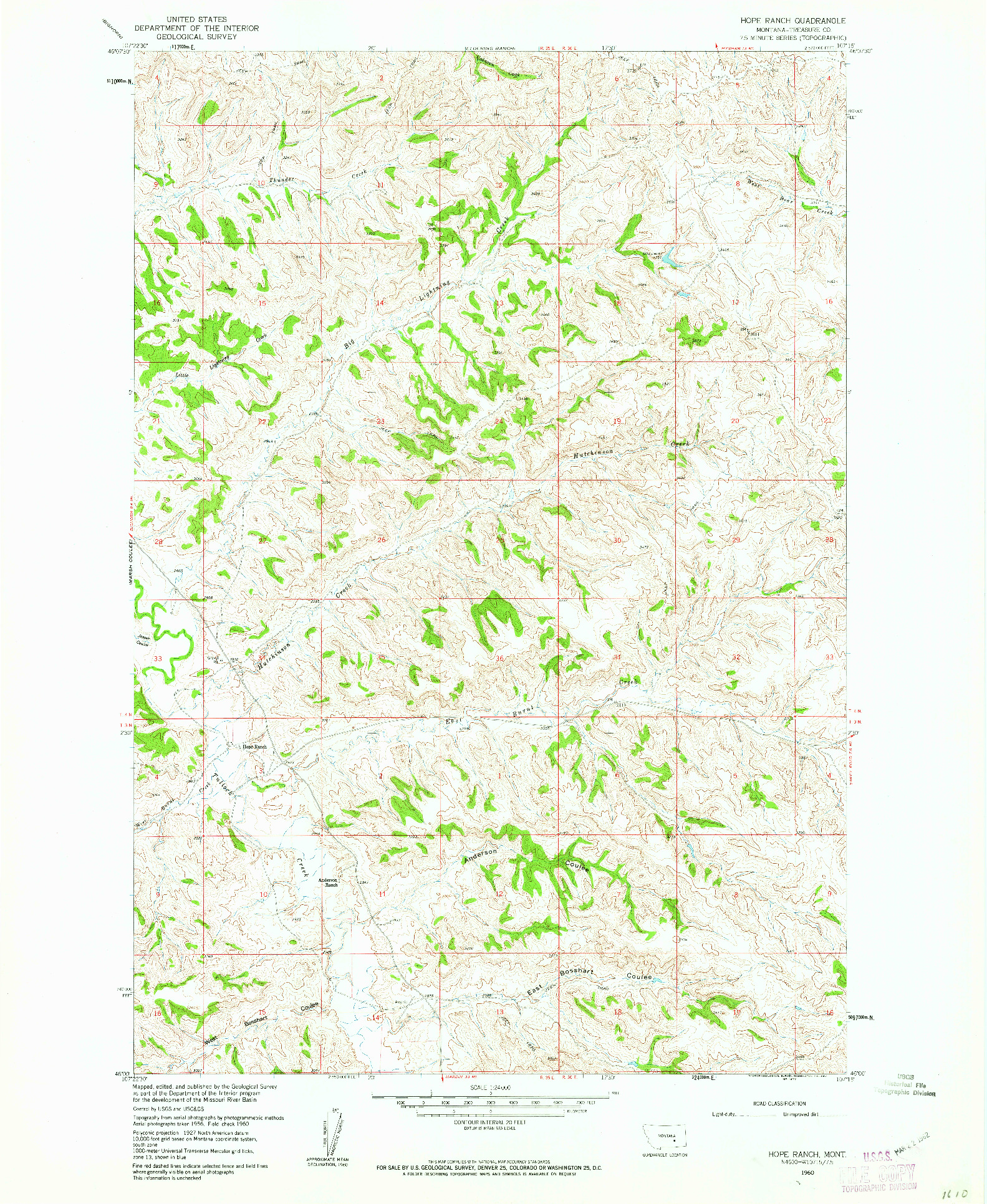 USGS 1:24000-SCALE QUADRANGLE FOR HOPE RANCH, MT 1960