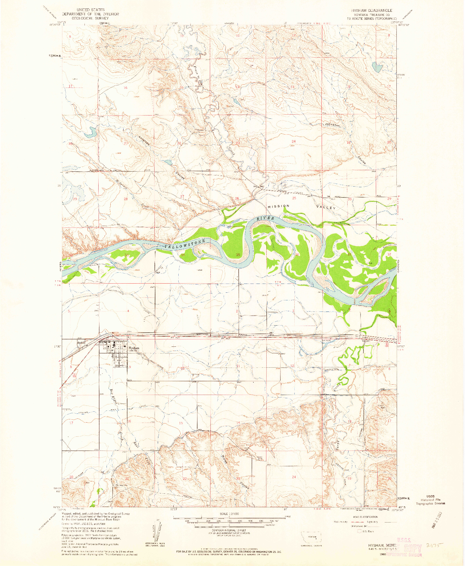 USGS 1:24000-SCALE QUADRANGLE FOR HYSHAM, MT 1960