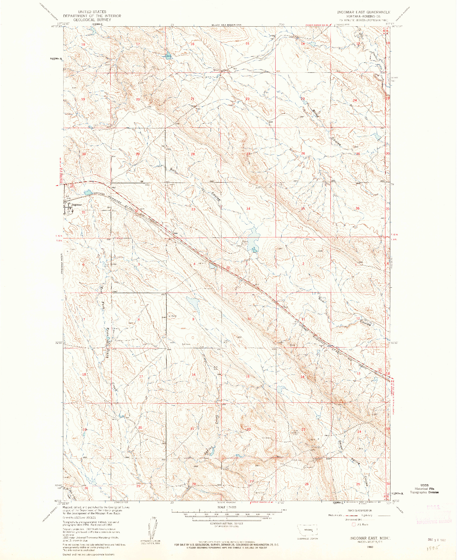 USGS 1:24000-SCALE QUADRANGLE FOR INGOMAR EAST, MT 1960