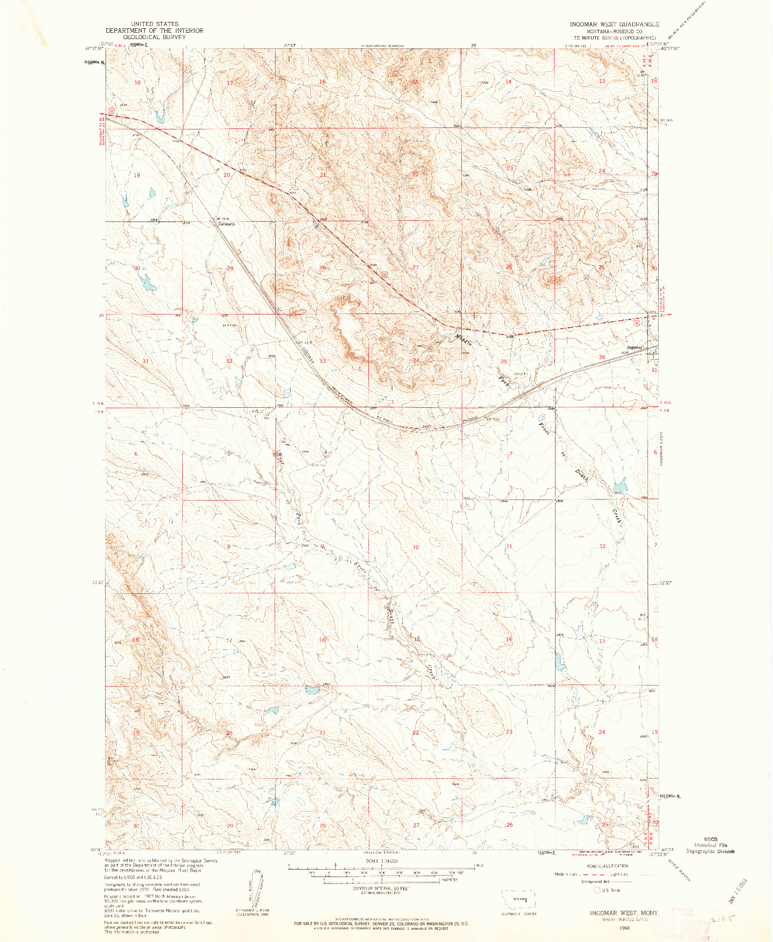 USGS 1:24000-SCALE QUADRANGLE FOR INGOMAR WEST, MT 1960