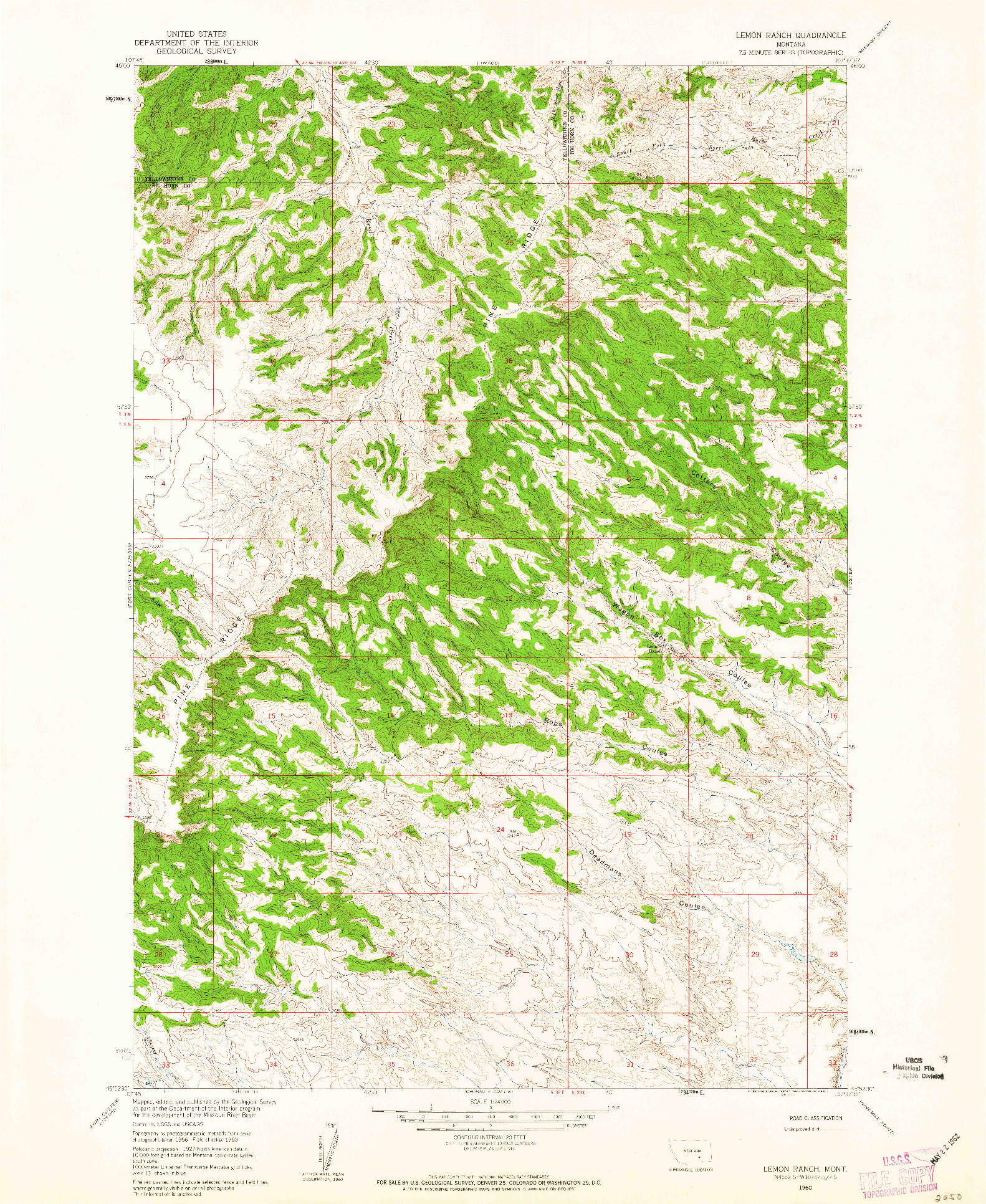 USGS 1:24000-SCALE QUADRANGLE FOR LEMON RANCH, MT 1960