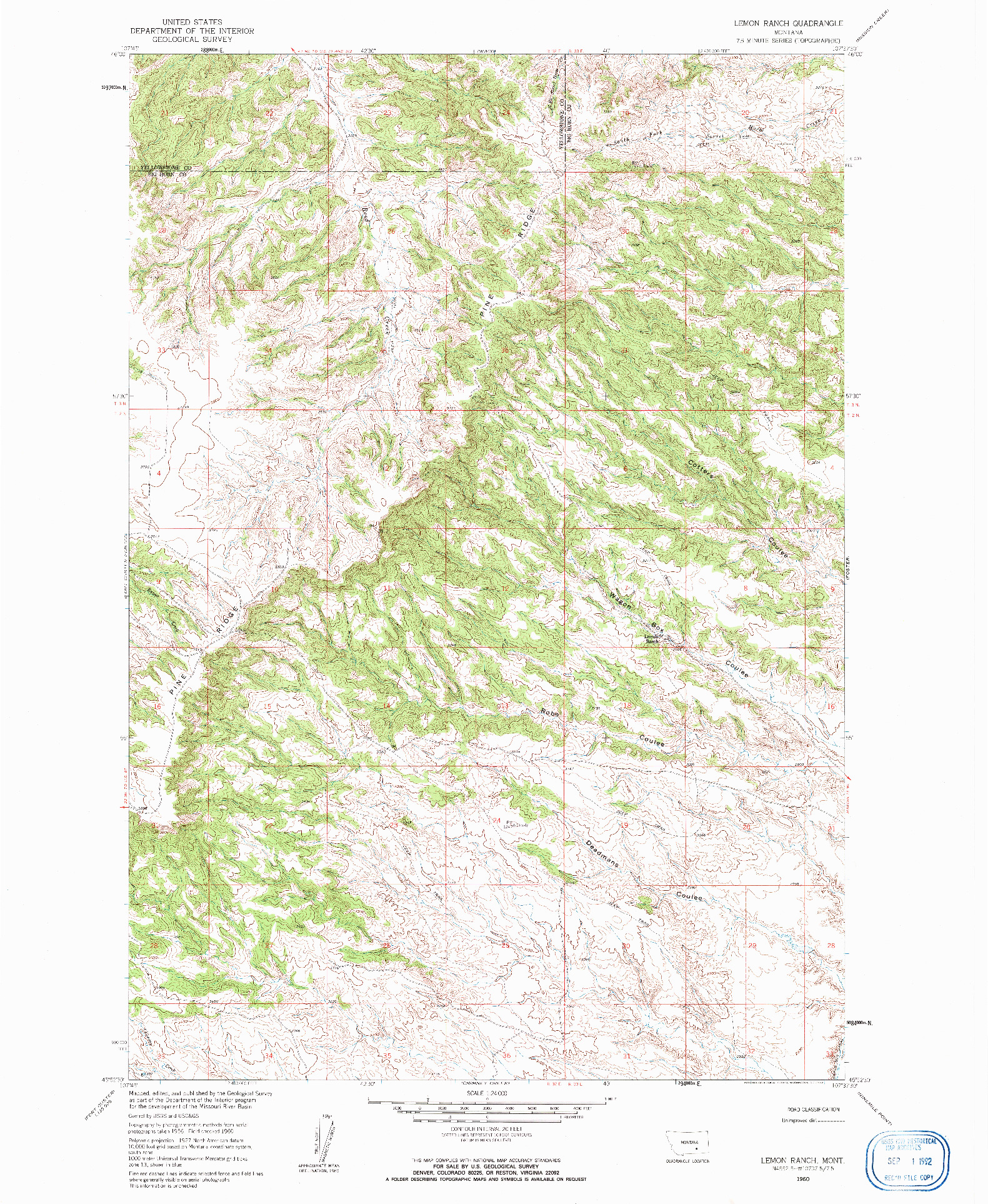 USGS 1:24000-SCALE QUADRANGLE FOR LEMON RANCH, MT 1960