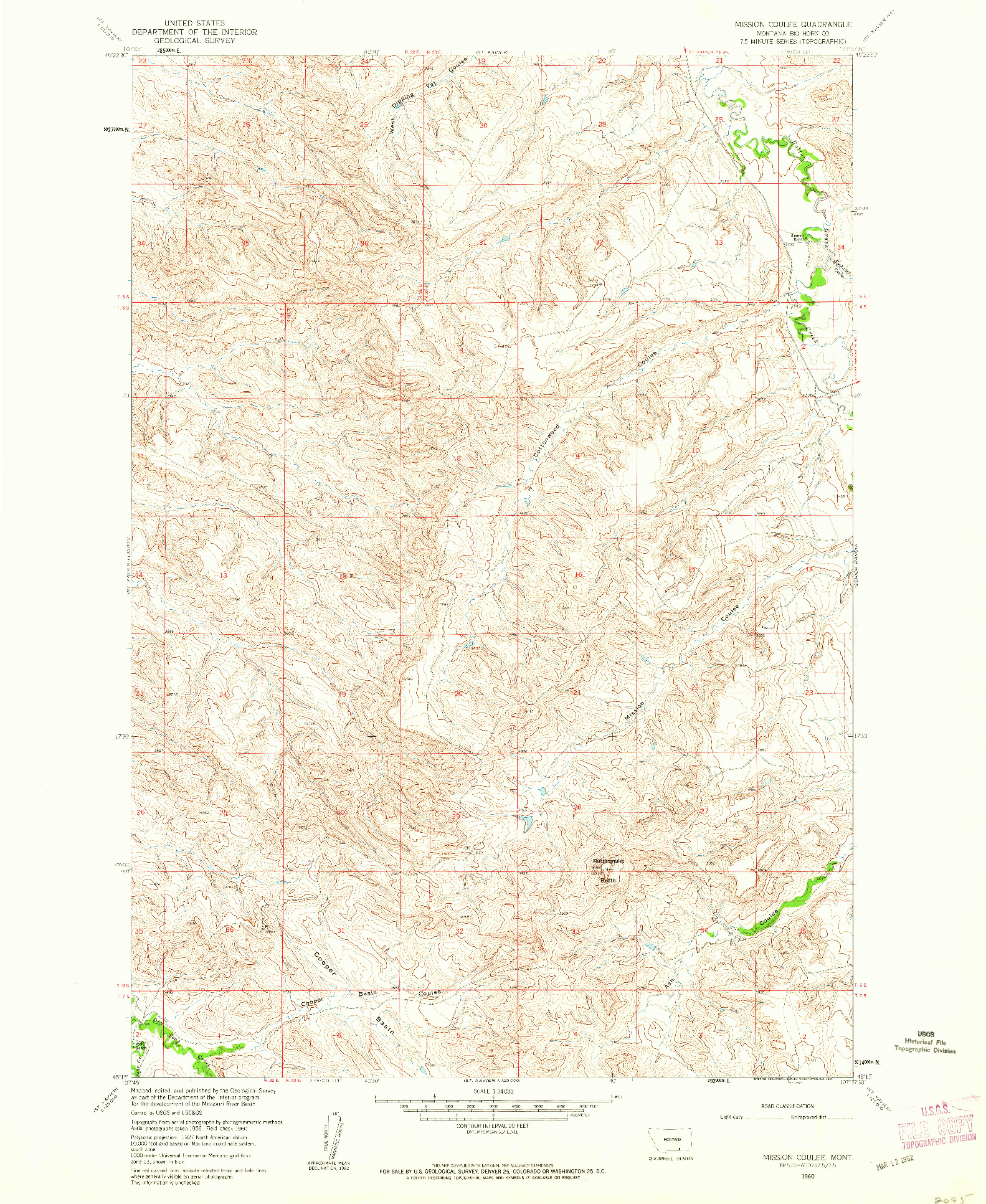 USGS 1:24000-SCALE QUADRANGLE FOR MISSION COULEE, MT 1960