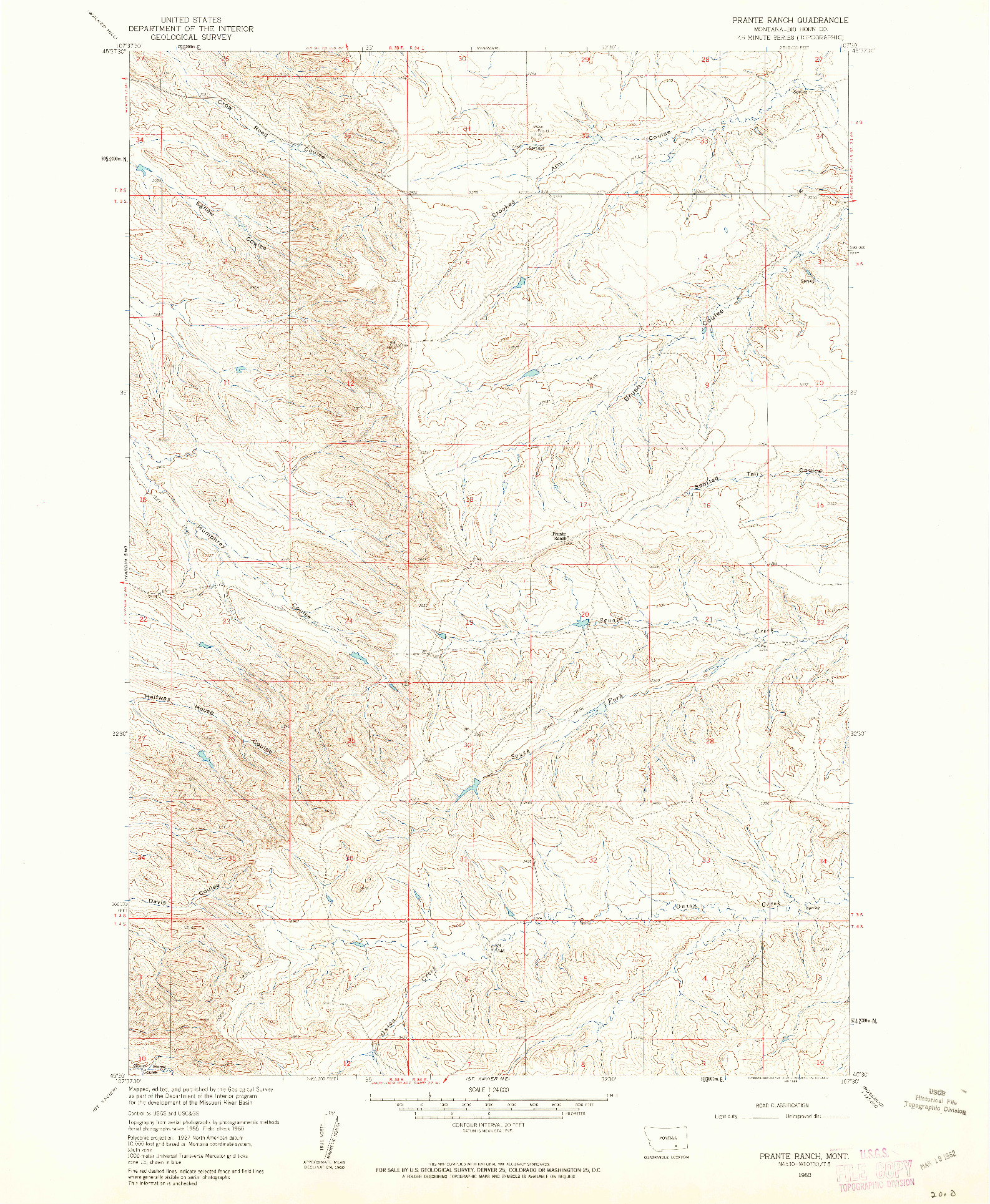 USGS 1:24000-SCALE QUADRANGLE FOR PRANTE RANCH, MT 1960