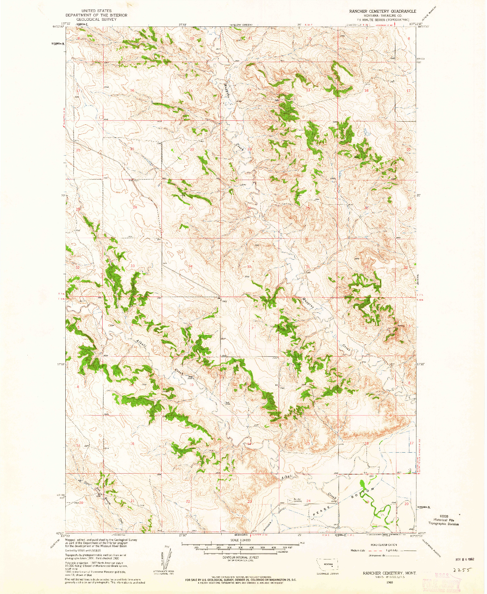 USGS 1:24000-SCALE QUADRANGLE FOR RANCHER CEMETERY, MT 1960